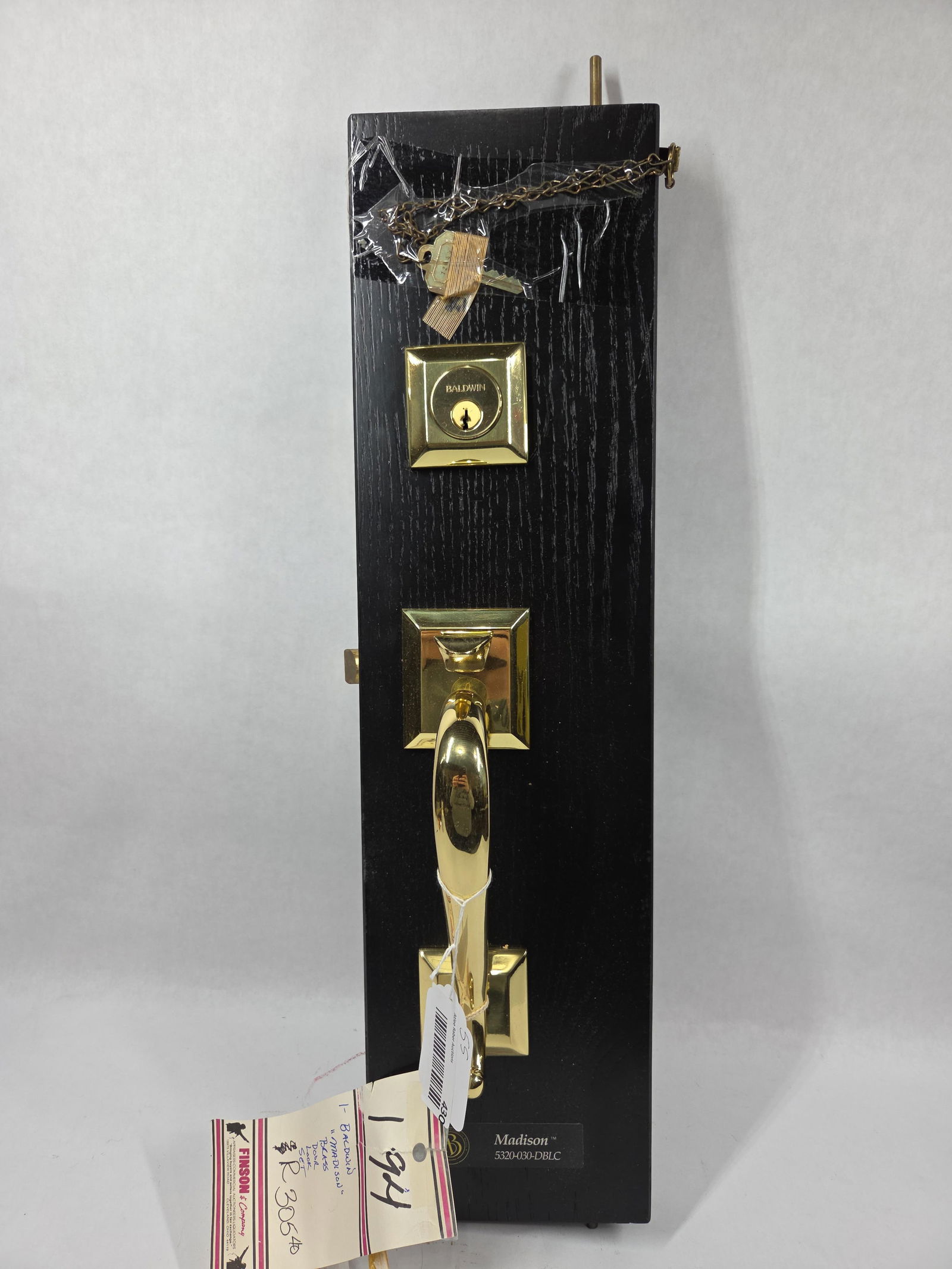 Baldwin Madison Brass Door Handle and Locking Hardware Store Display Complete w/ Key: Great like new condition on cutaway for display purposes