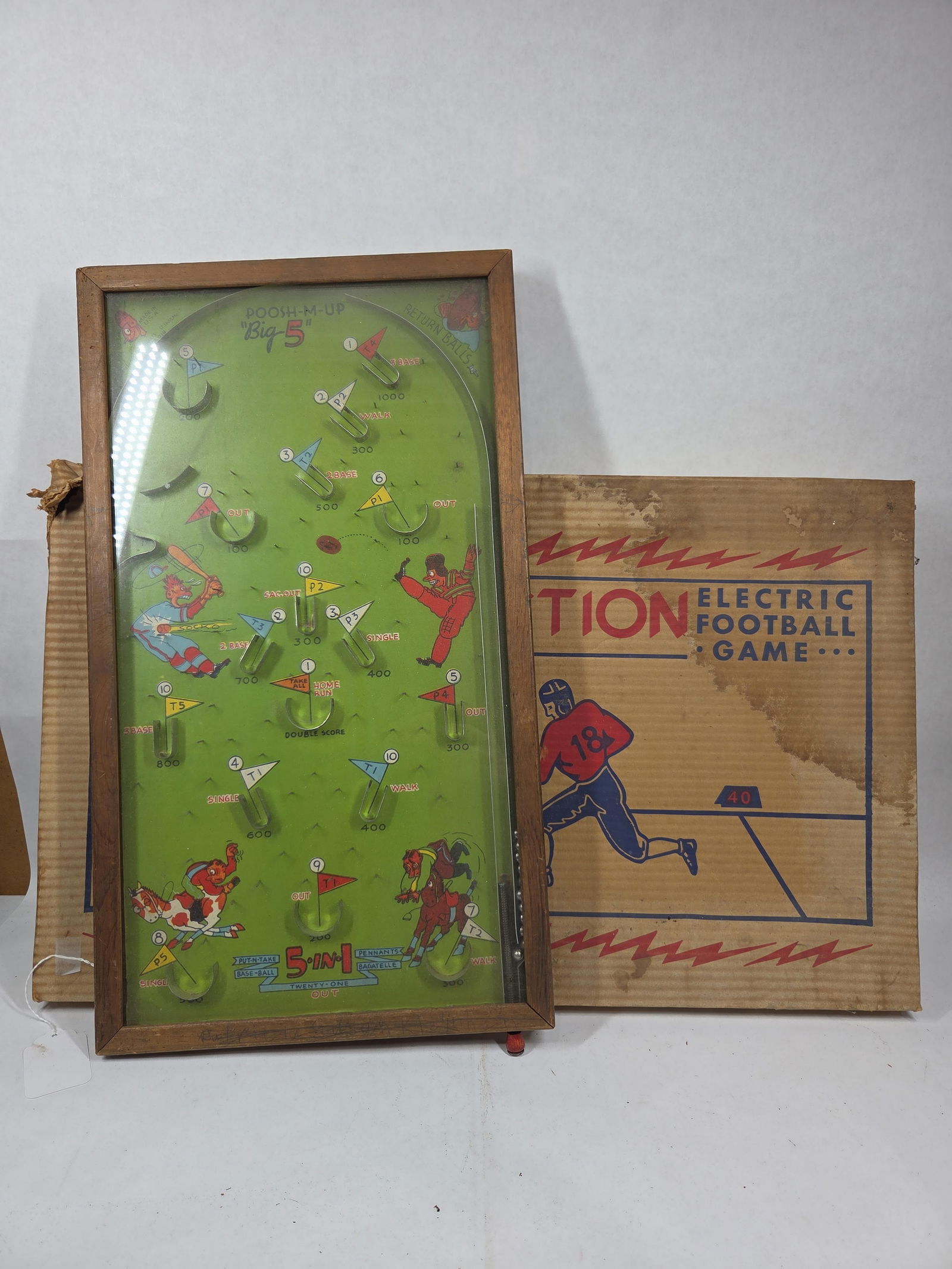Northwestern Products 1930's Poosh-M-Up Electric Big 5 Table Top Pinball Game & Tudor Football Game (1 of 8)