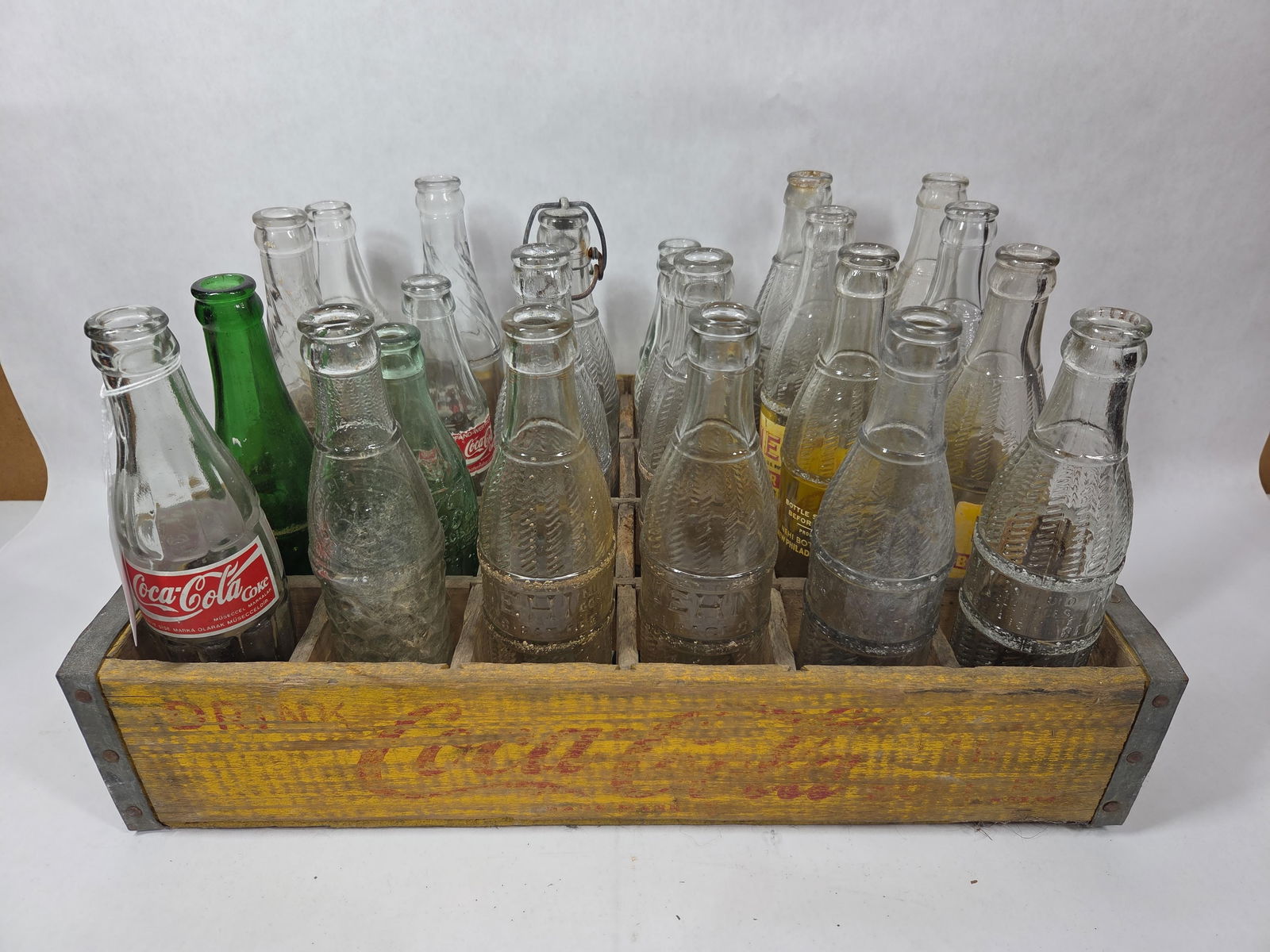 Coca Cola Wood Comparted Soda Crate w/ Assorted Name Bottles (1 of 7)