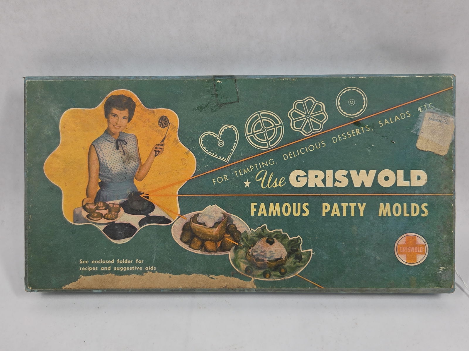 Griswold Patty Iron Molds NOS: This great NOS lot of Cast Iron Griswold patty molds include the circle and floral molds as shown in photos