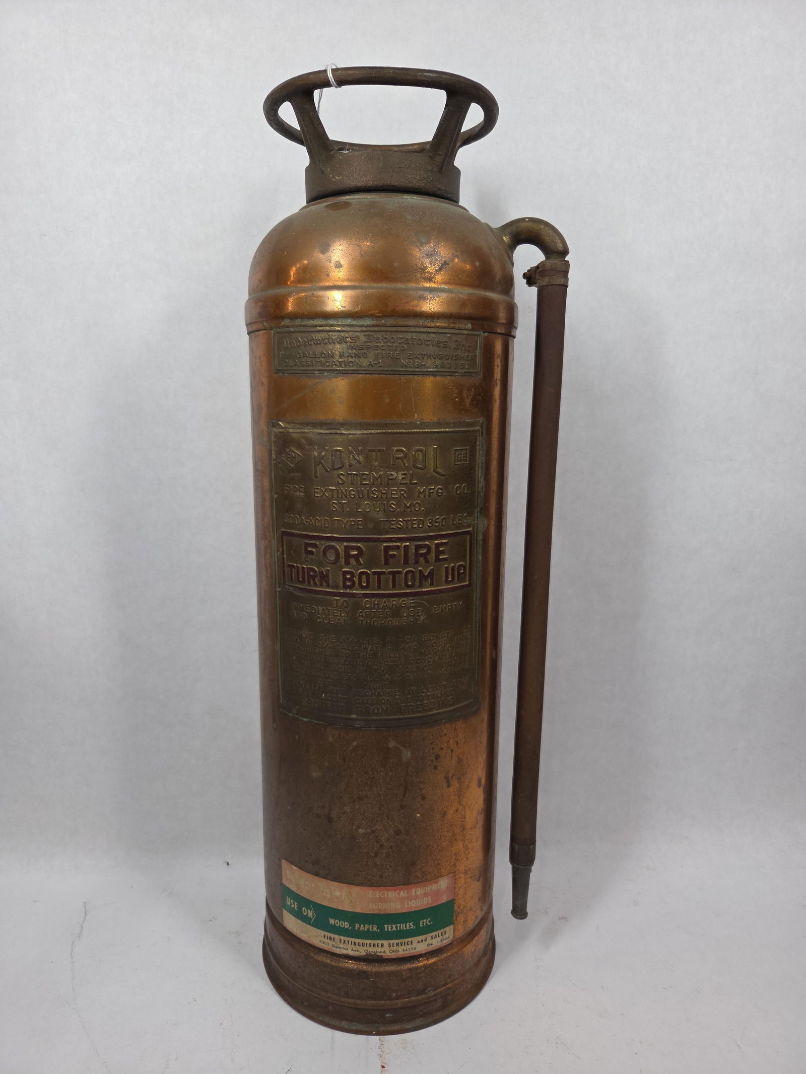 Kontrol Stempel Industrial Copper Fire Extinguisher w/ Brass Plates: Overall good condition