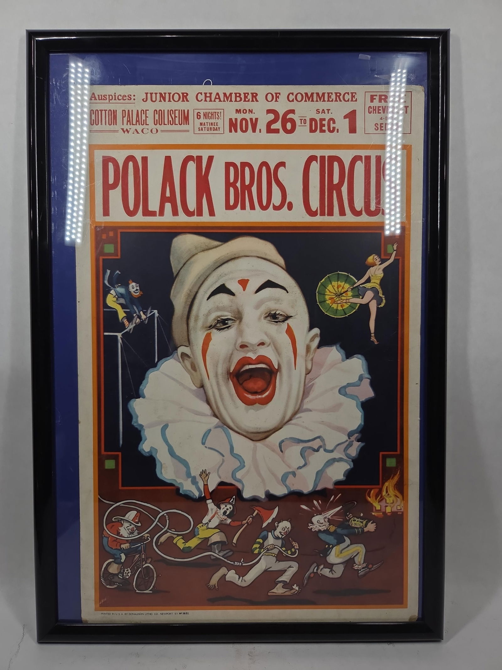Donaldson Litho Co. No. 5831 Framed Polack Bros. Circus Poster: Great color and graphics? 17 x 25