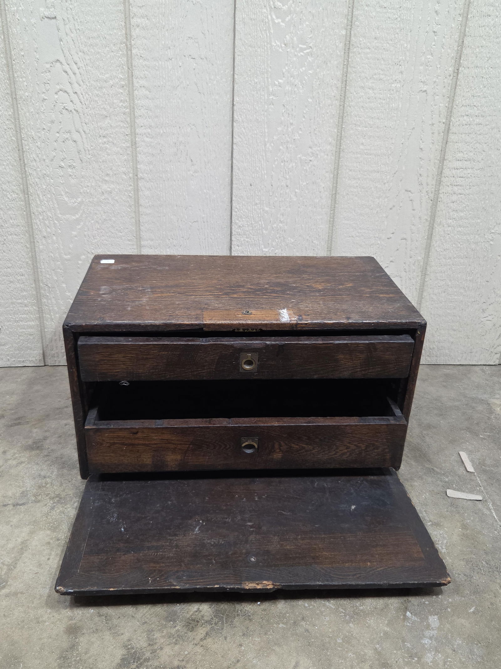 Two Drawer Machinist Chest: Missing one drawer, includes cover plate and brass hardware. 21x11.5x11
