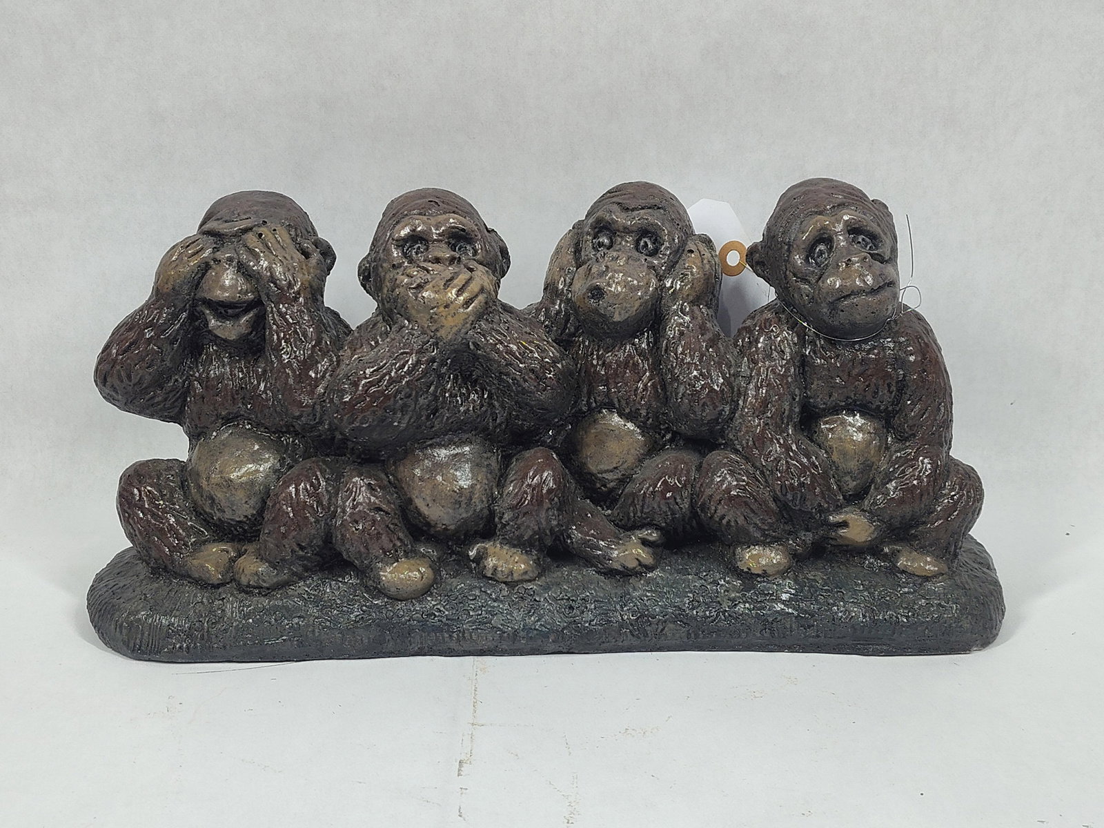 Monkeys of Wisdom Concrete Sculpture: 13.5x7. Good condition, no damage found