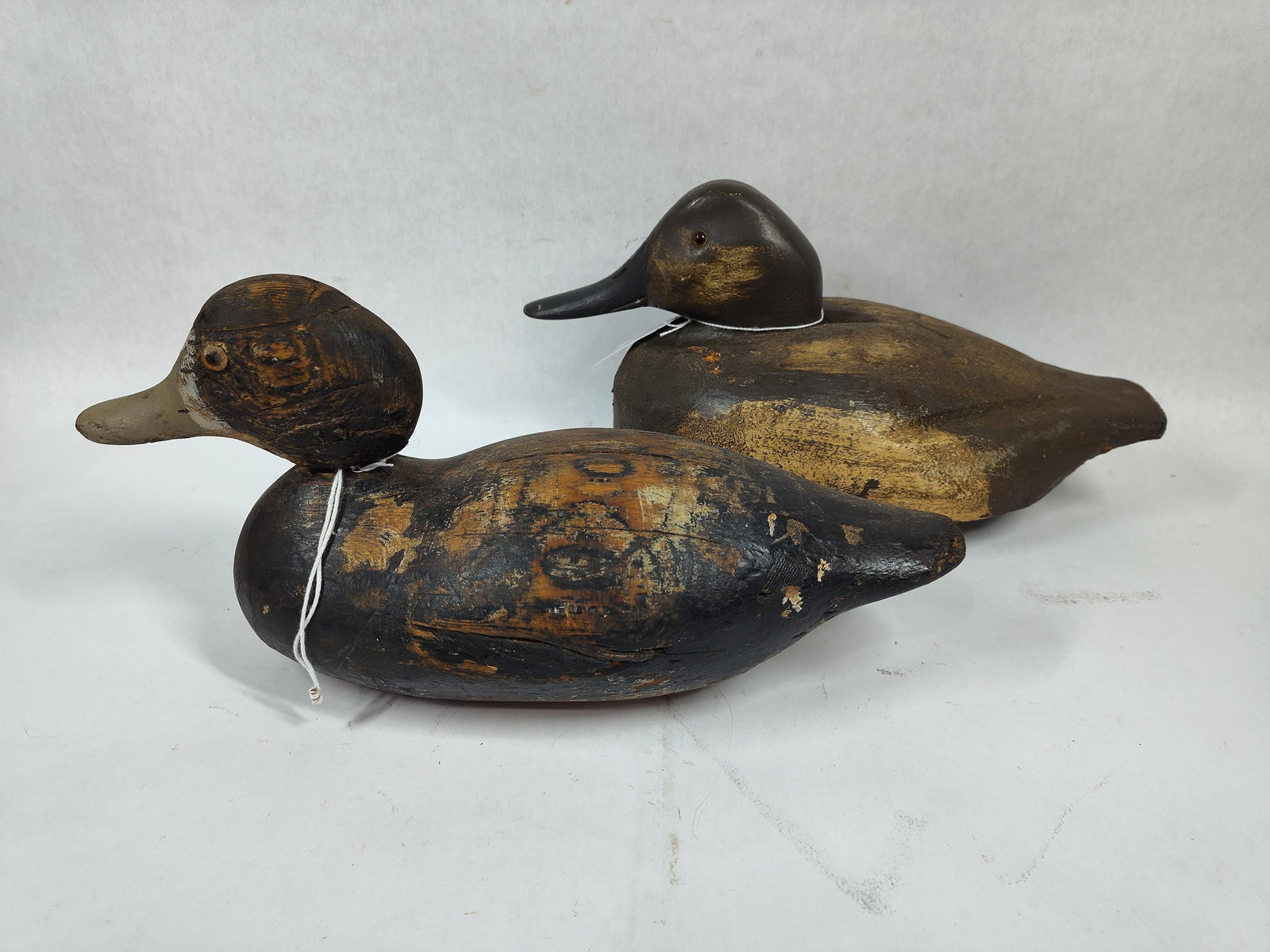 Primitive Hand Carved and Hand Painted Wooden Duck Decoy and Fowl Fooler w/ Glass Eyes (1 of 12)