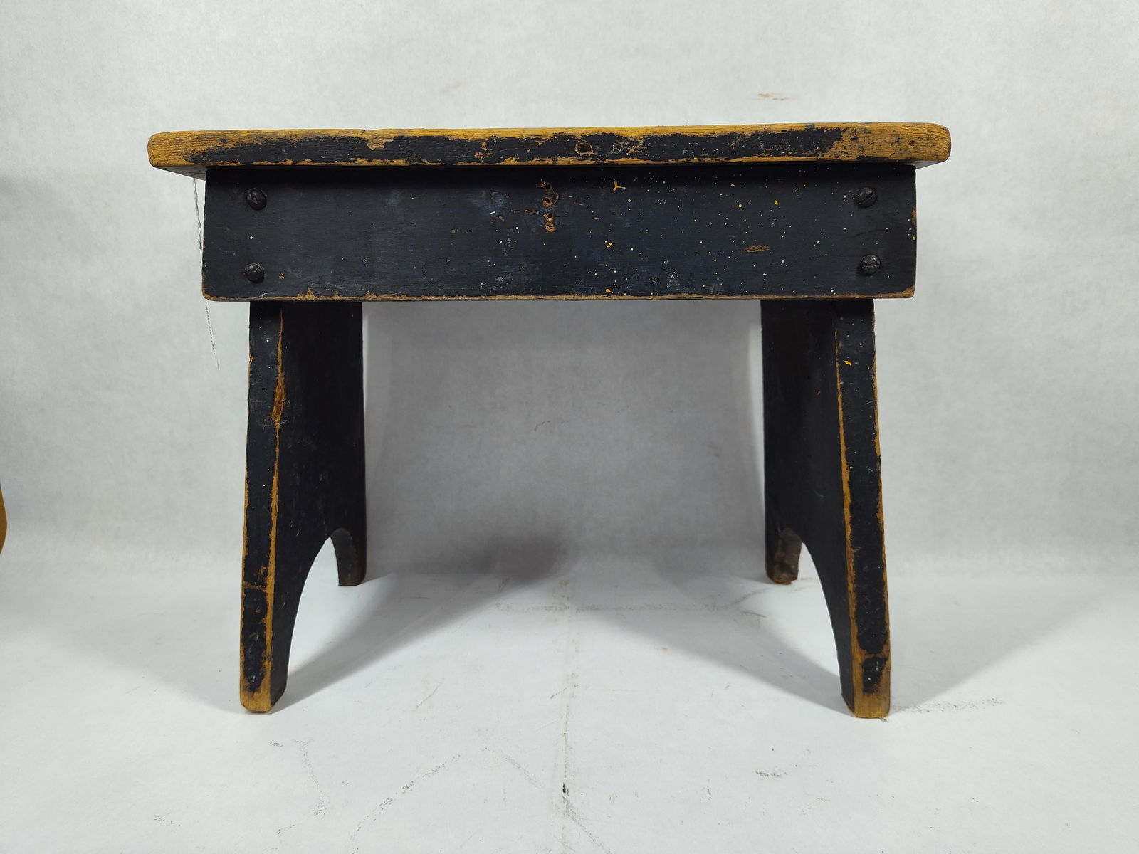 Primitive Black Painted Wood Stool - 2