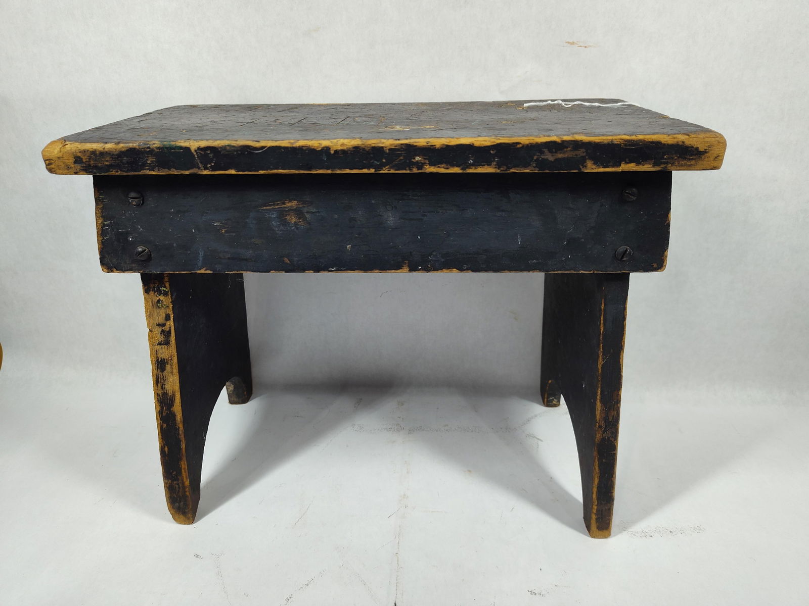 Primitive Black Painted Wood Stool - 5