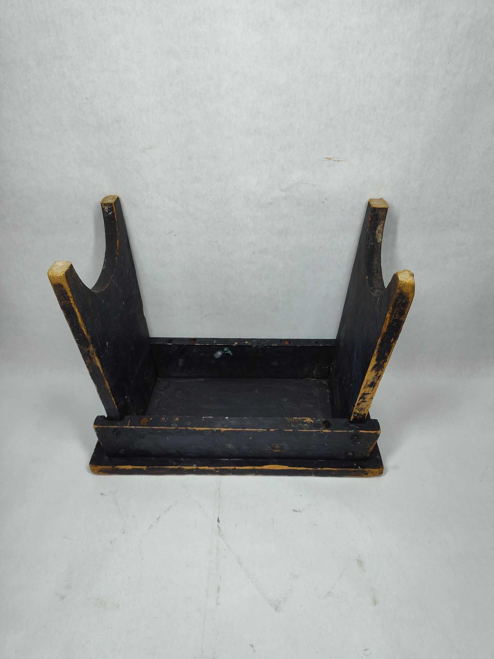 Primitive Black Painted Wood Stool - 7