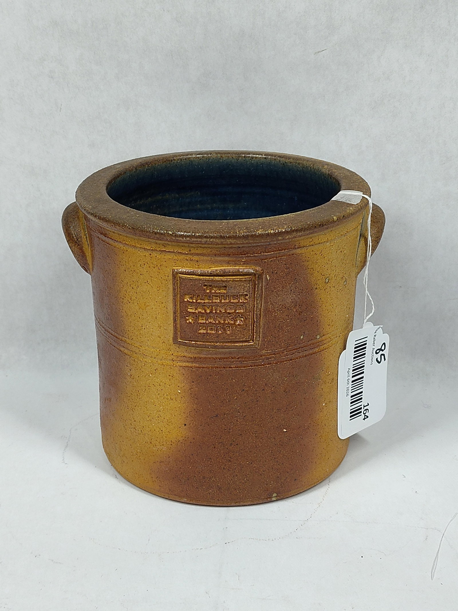Holmes County Pottery Killbuck Savings Bank 2011 Stoneware Crock: Great 2011 handled crock standing 6.5 in H 