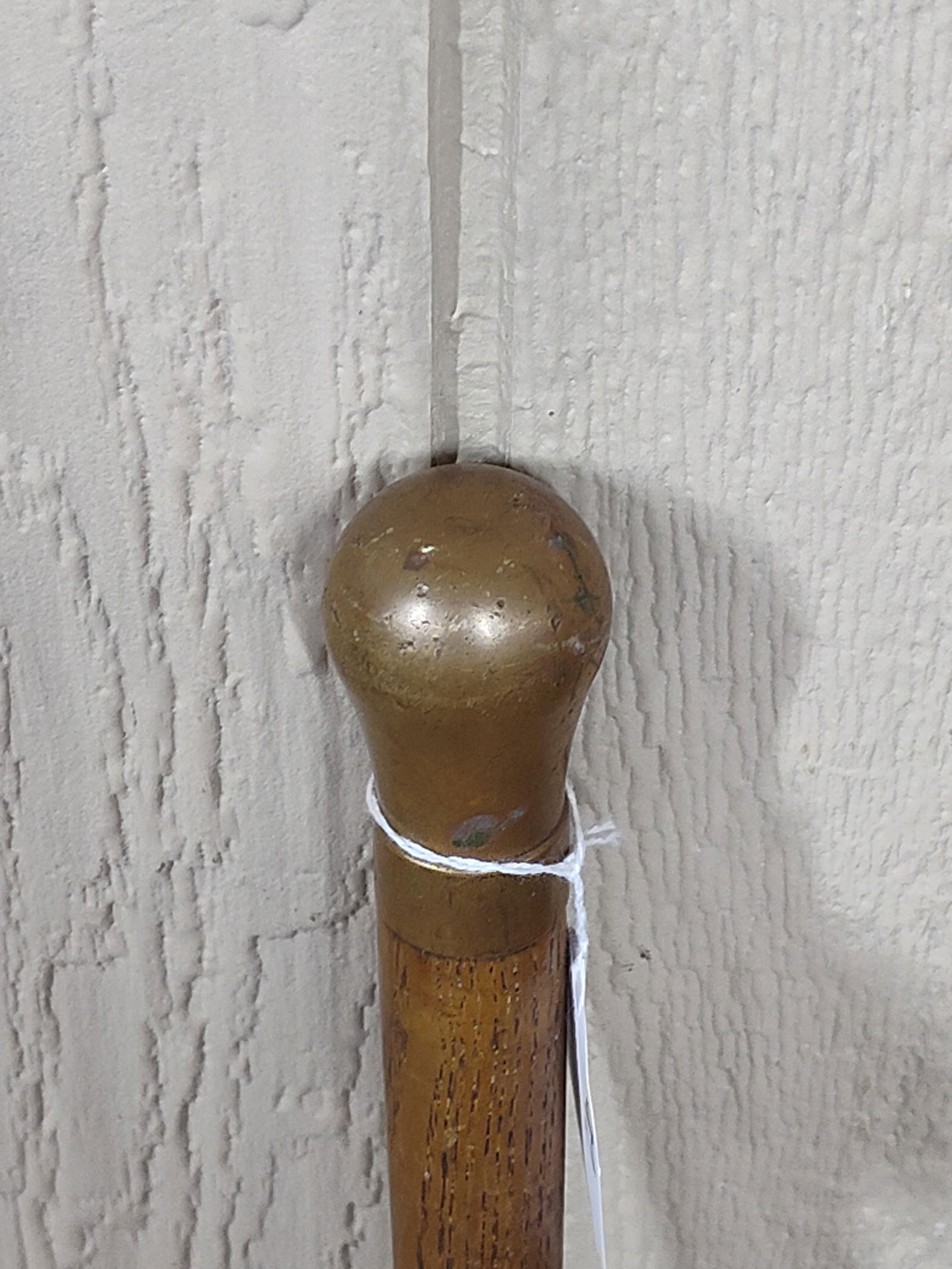 Solid Brass Top Inscribed WS Oak Walking Stick - 2