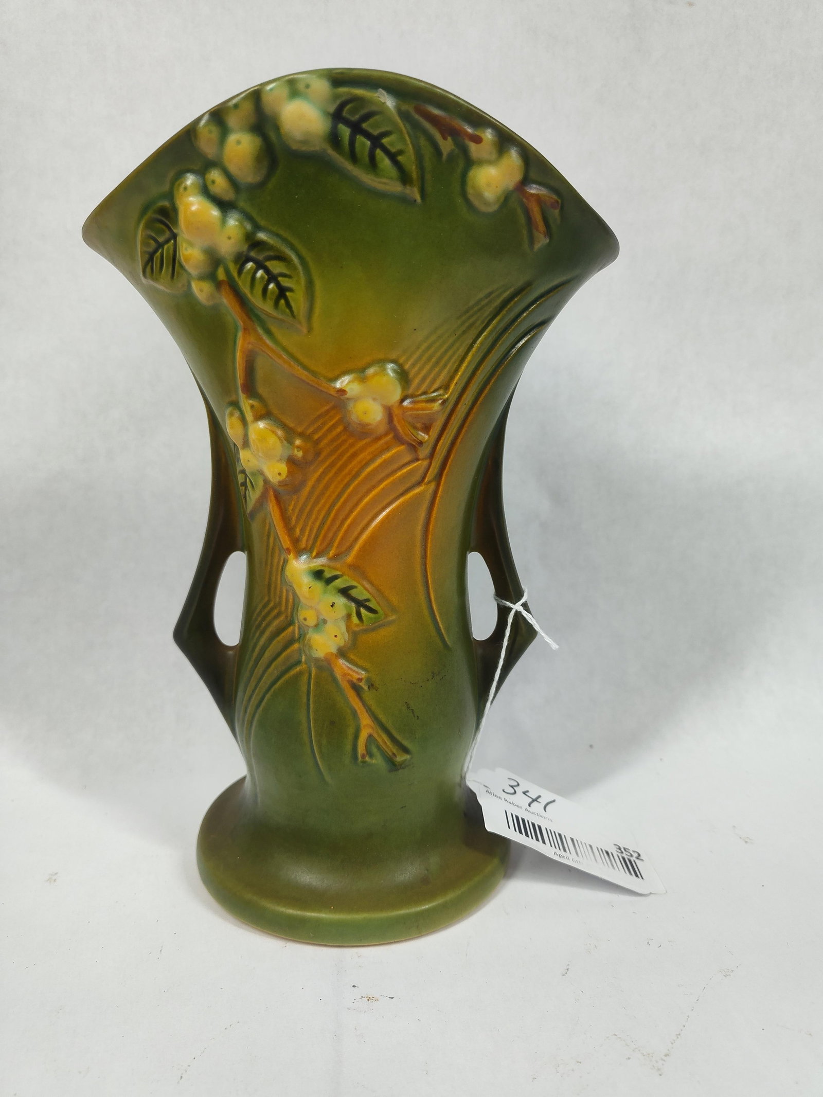 Early 1940's Roseville Art Pottery Snowberry Pattern Double Handled Vase (1 of 4)
