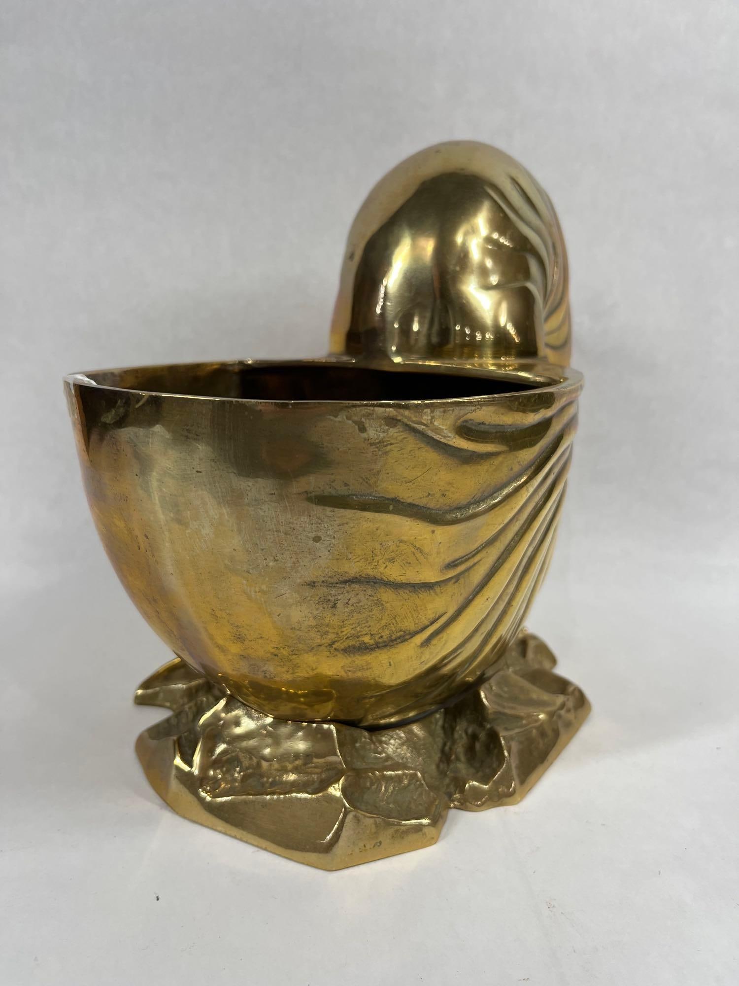 1980s Solid Brass Nautilus Shell Planter - 4