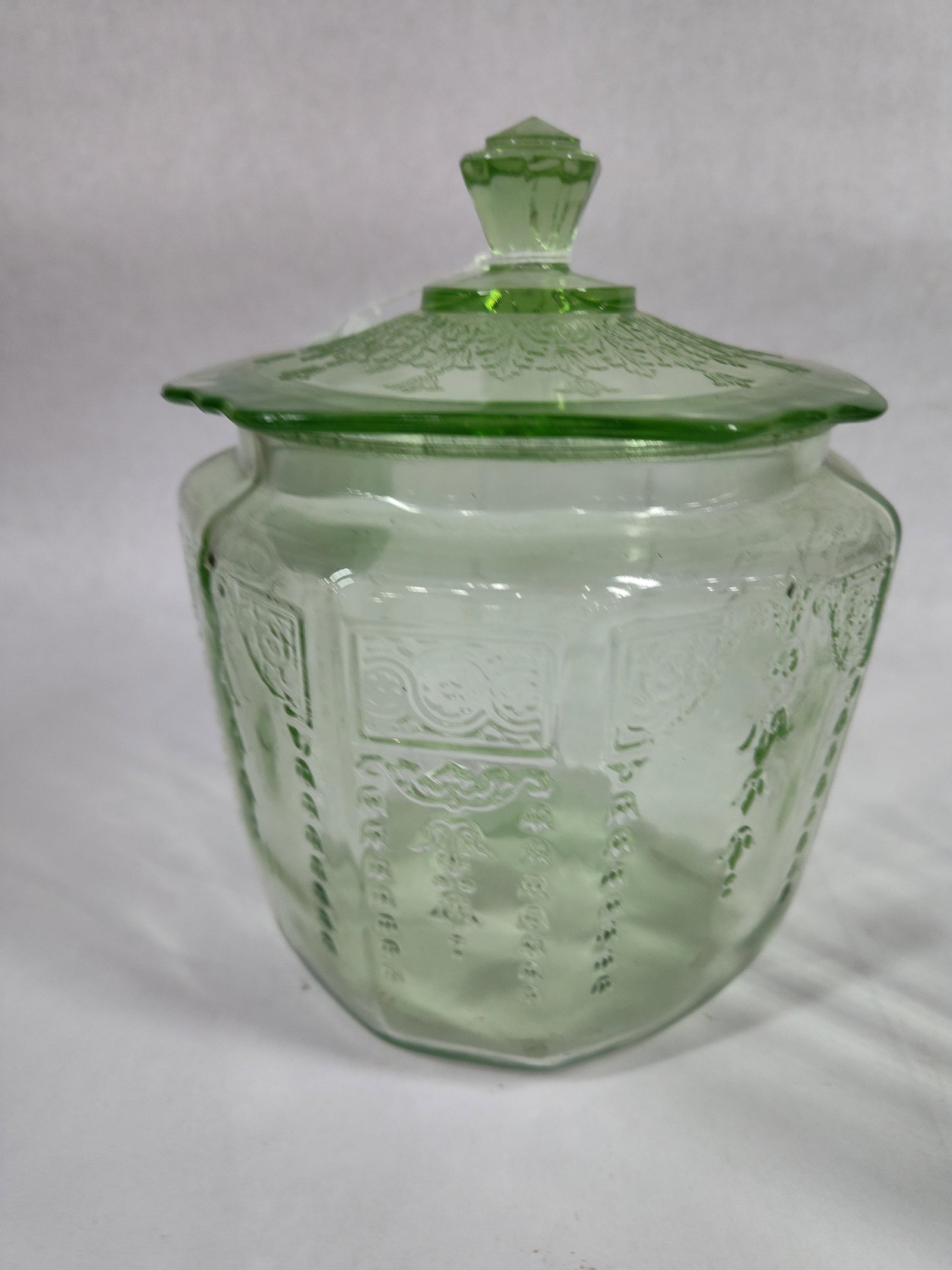 Uranium Glass Biscuit Jar and Stemware - 5