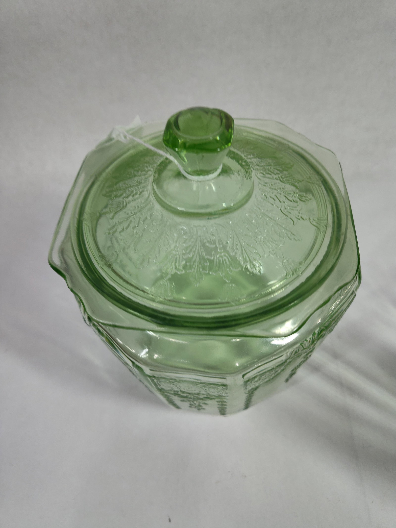 Uranium Glass Biscuit Jar and Stemware - 6