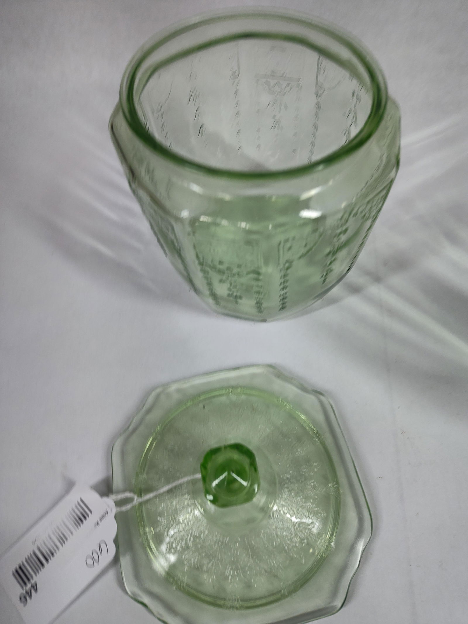 Uranium Glass Biscuit Jar and Stemware - 7