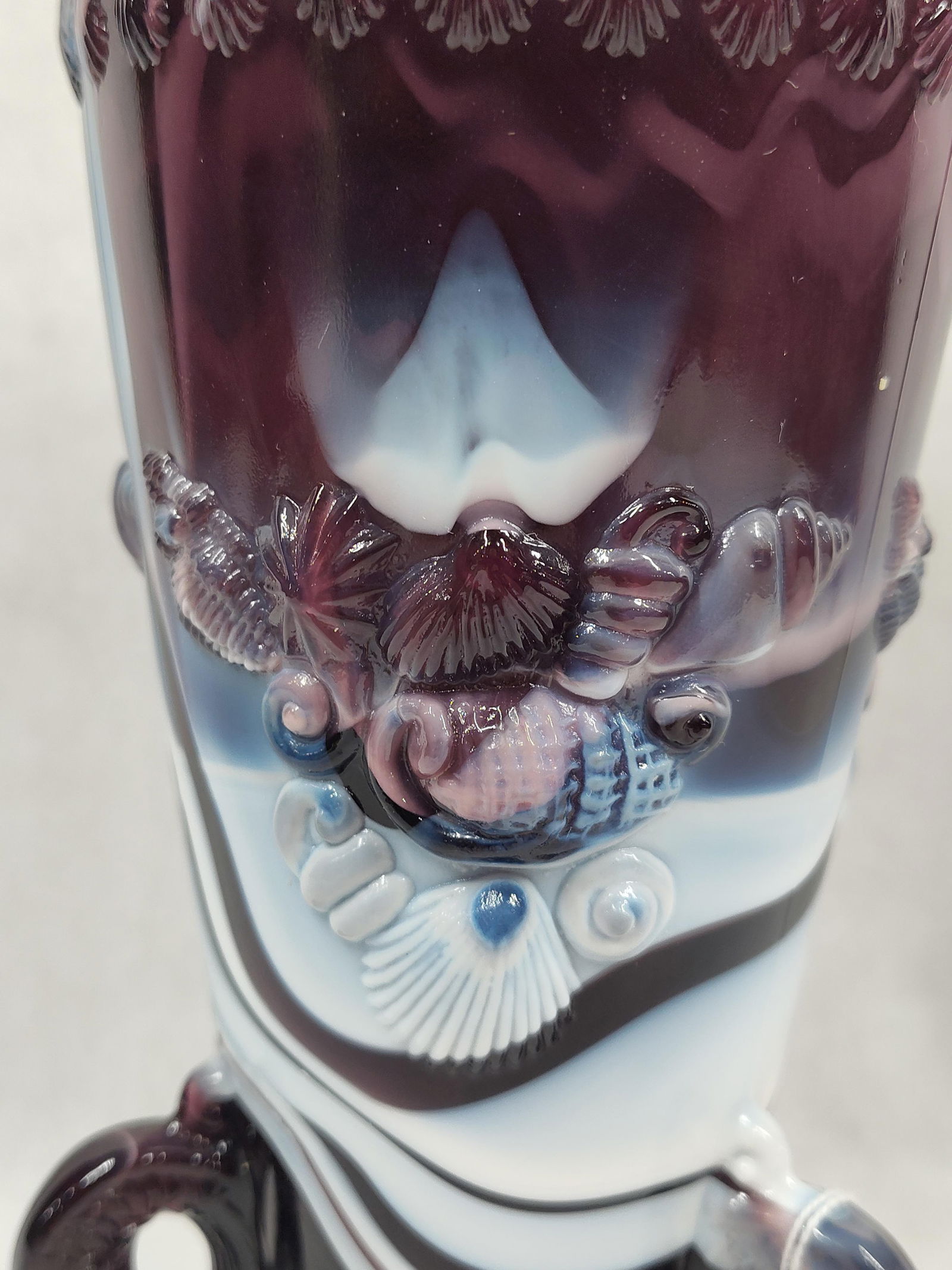 Marble Glass Seashell Footed Vase - 2