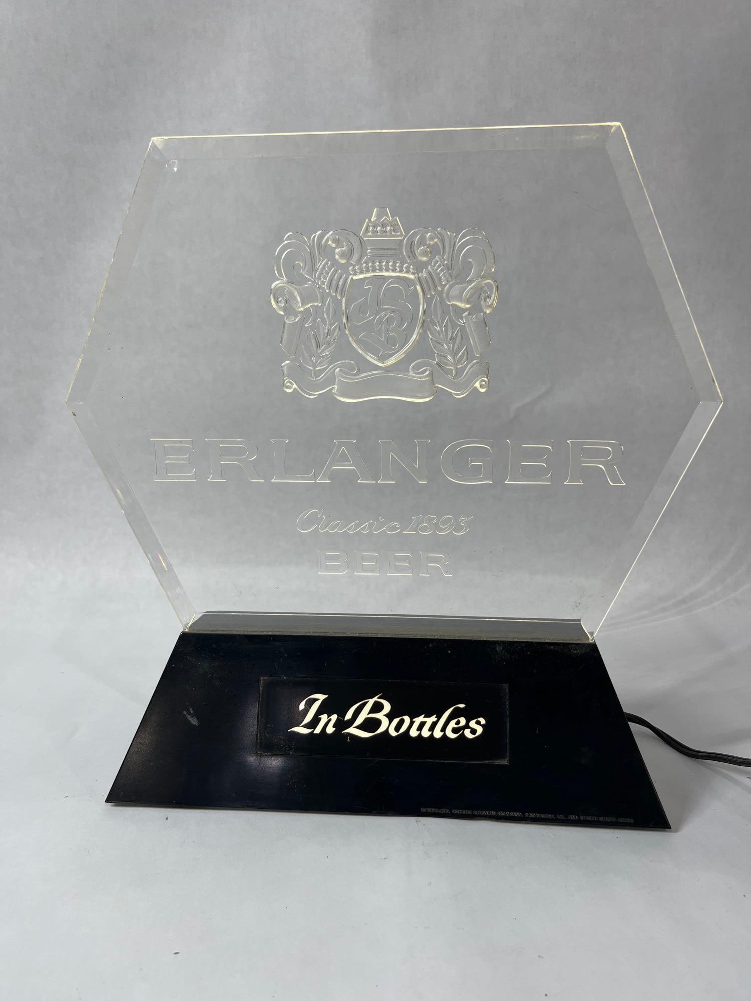 Erlanger Beer Lighted Sign: Working condition. 12x12. 1980s by Schlitz Brewing