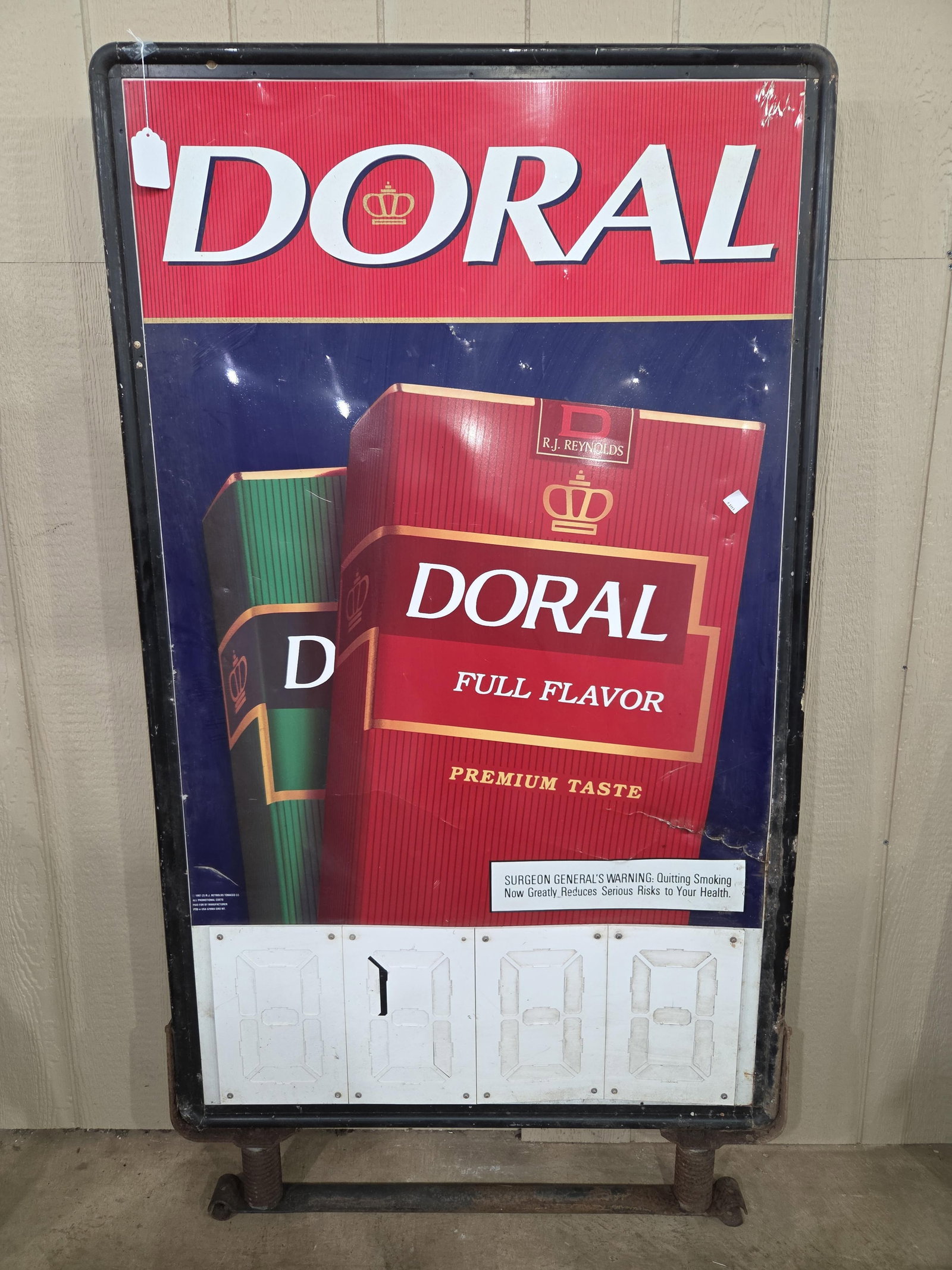 Doral Cigarettes Advertising Sign: Metal frame. double sided. One side shows fading. 68.5x38
