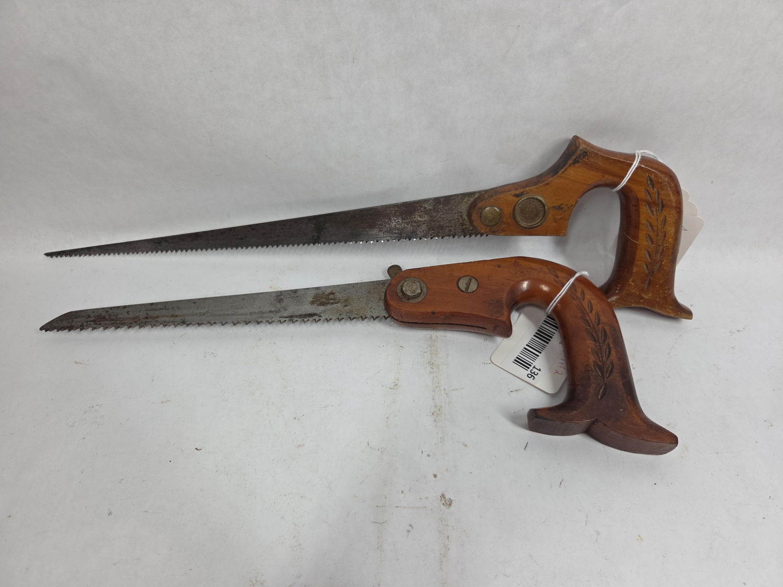 Atkins & Disston Keyhole Saws: Both with Fancy wood handles. 8.5 and 12 inch blades