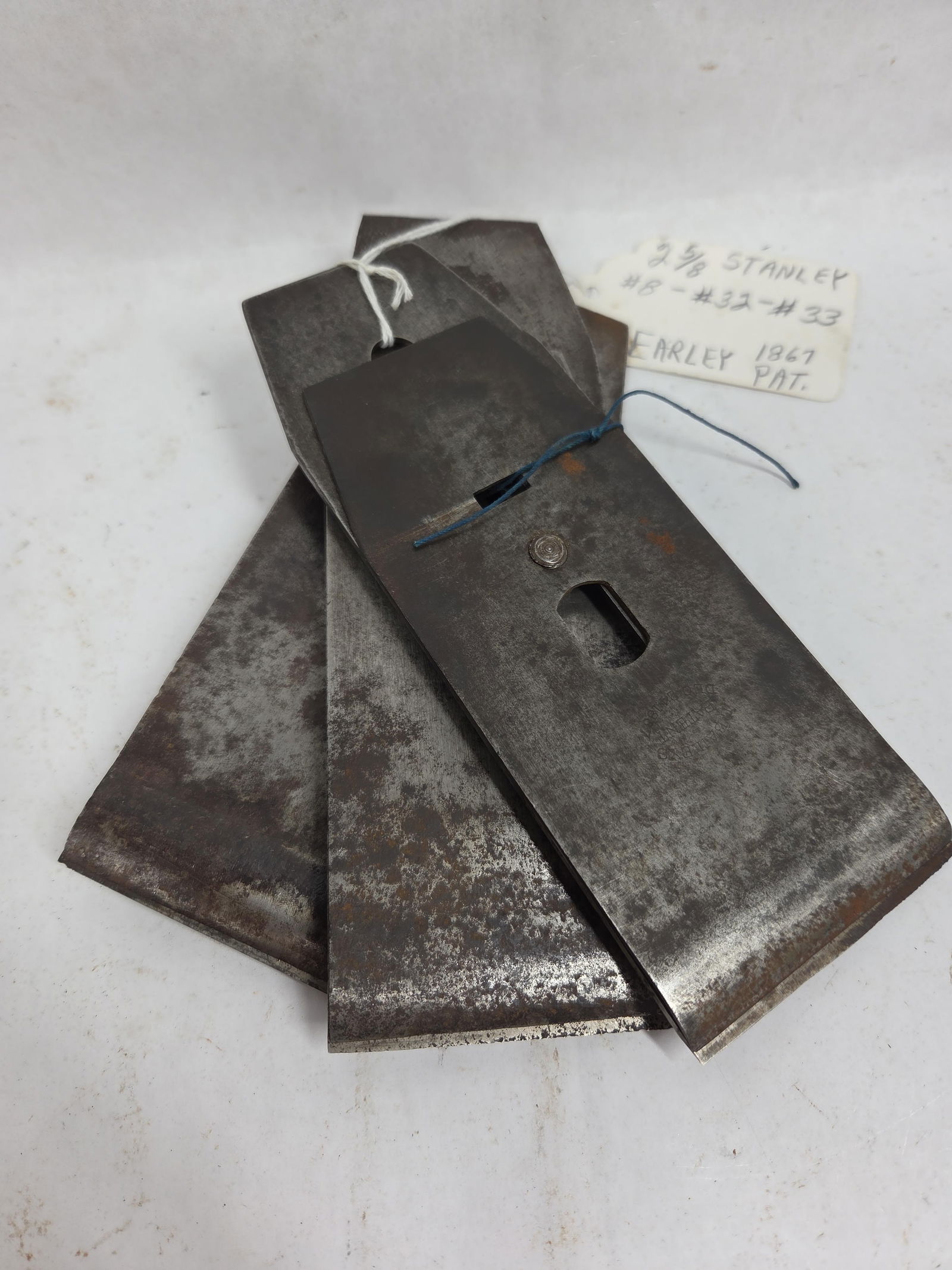 Early Pat Date Stanley Blades #8, #32, and #33: Lot of 4, one is a sweetheart.