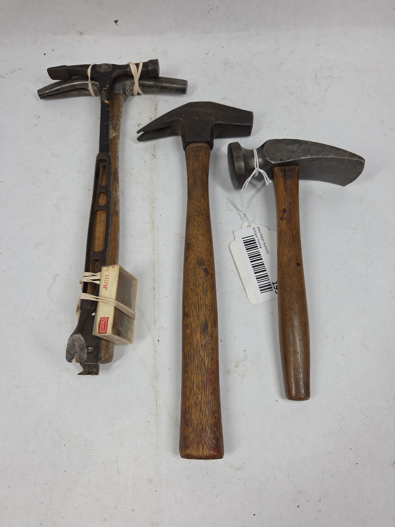 Old Cobbler and Tack Hammers: JM Waterstone, and G. Hammond stamped.