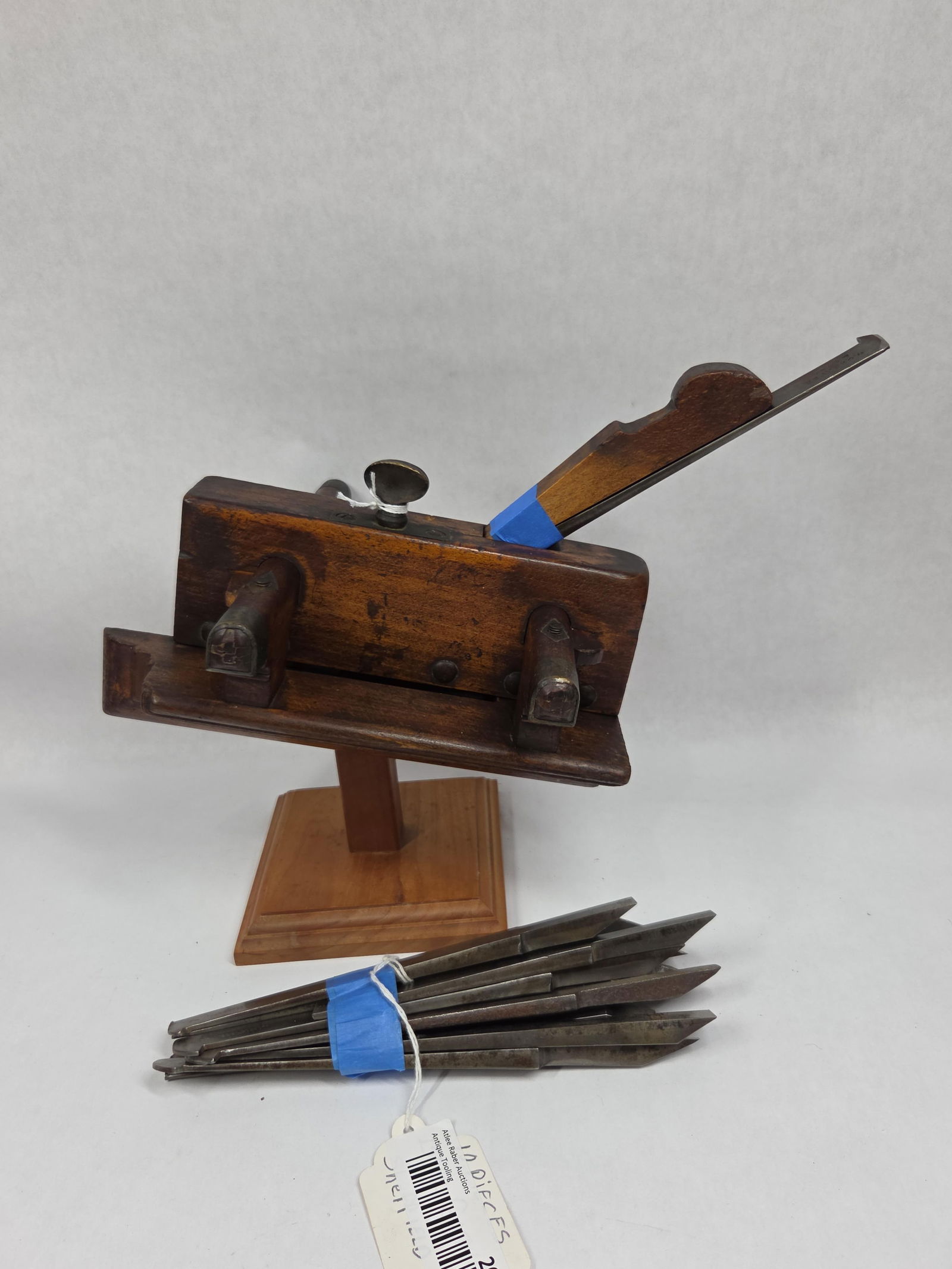 W. Greenslade Wedge Arm Plow Plane: 1862, includes 10 irons and stand.