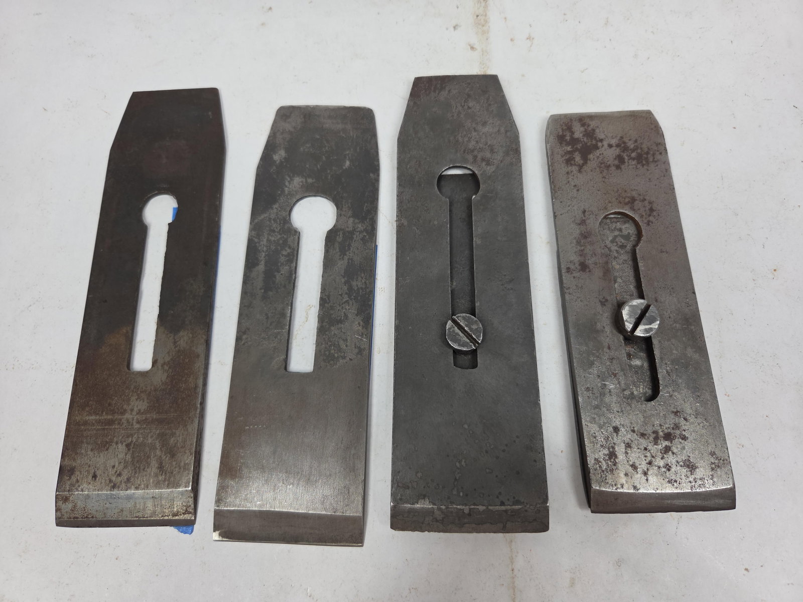 Misc Plane Blades: Moulson Bro NOS 2 1/4 x 8, 2 2/8 x8, Sandusky Tool 2 1/4 x 7, and Smith & Co 2 1/4 x 8