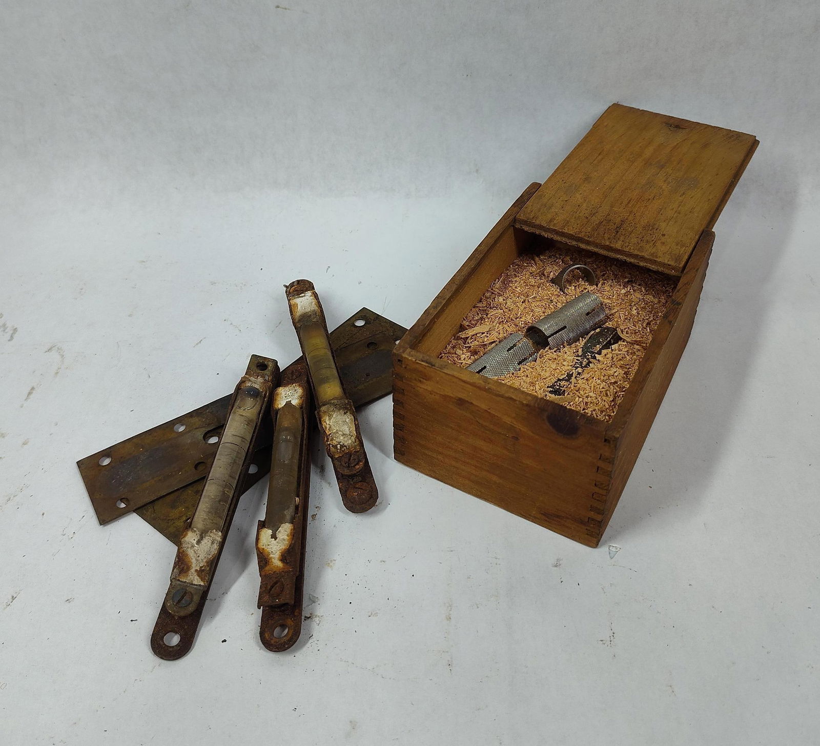 Misc Level Vials: For repair. Including one dovetailed Stanley box.