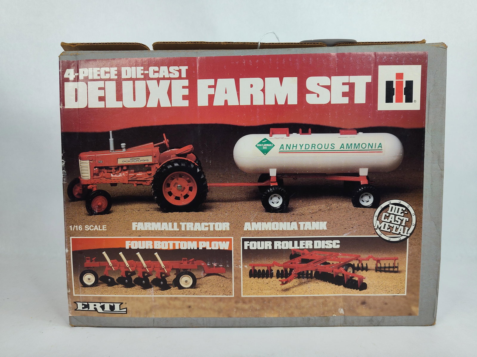 Ertl 4 Pce. IH Die Cast Deluxe Farm Play Set Inc. Farmall Tractor, Plow, Disc and Ammonia Tank (1 of 5)
