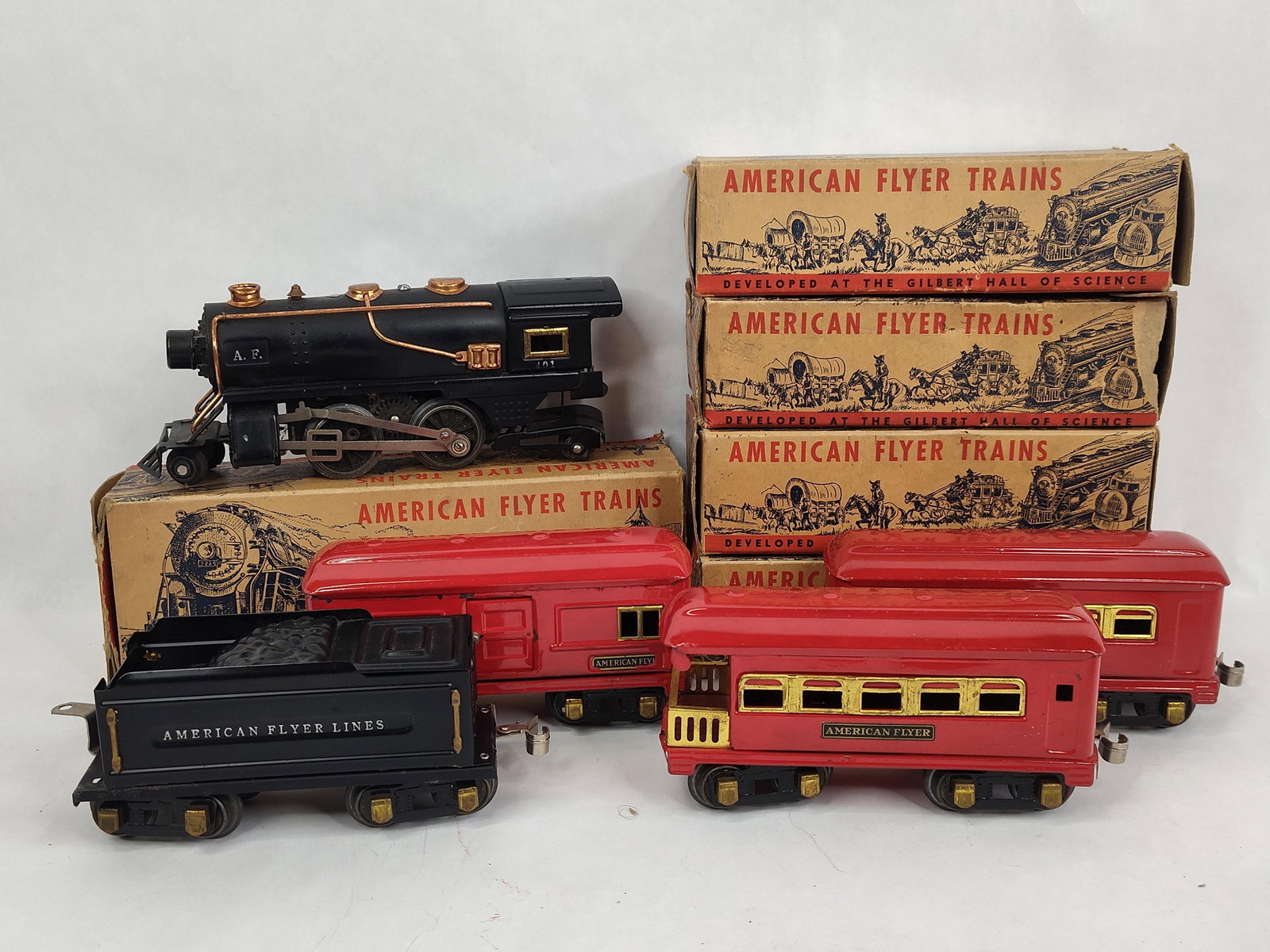 Gilbert American Flyer Train Cars Inc. Passenger Cars, Tender, Baggage and Locomotive (1 of 8)