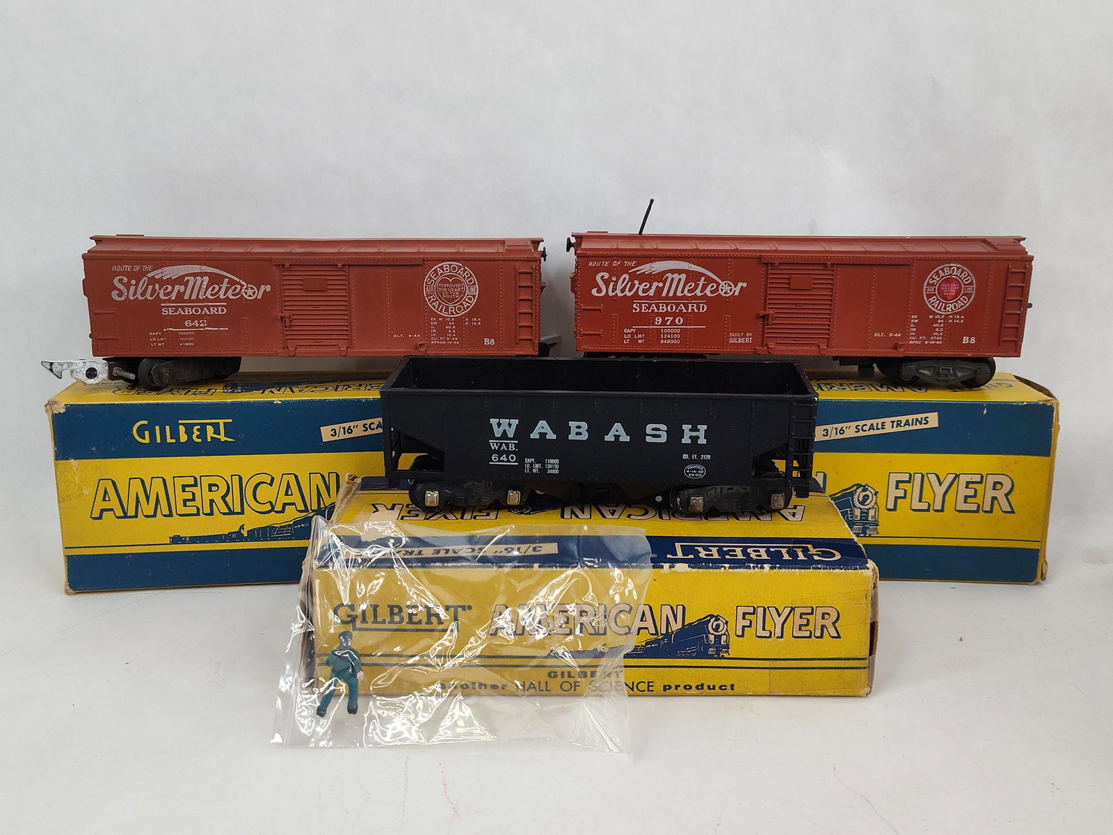 Gilbert American Flyer Box Car, Hopper Car and Box Car w/ Walking Brakeman (1 of 8)