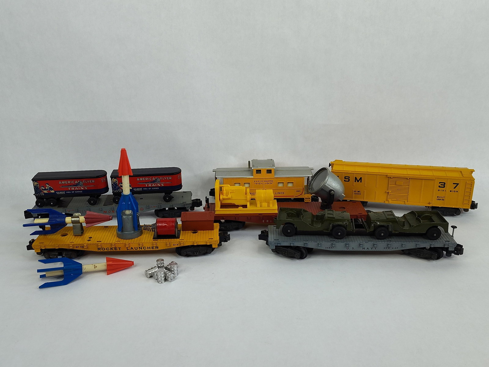 VTG American Flyer Gilbert Train Car Lot Inc. Carriers, Box Cars, Flat Bed Haulers, Caboose and More (1 of 9)