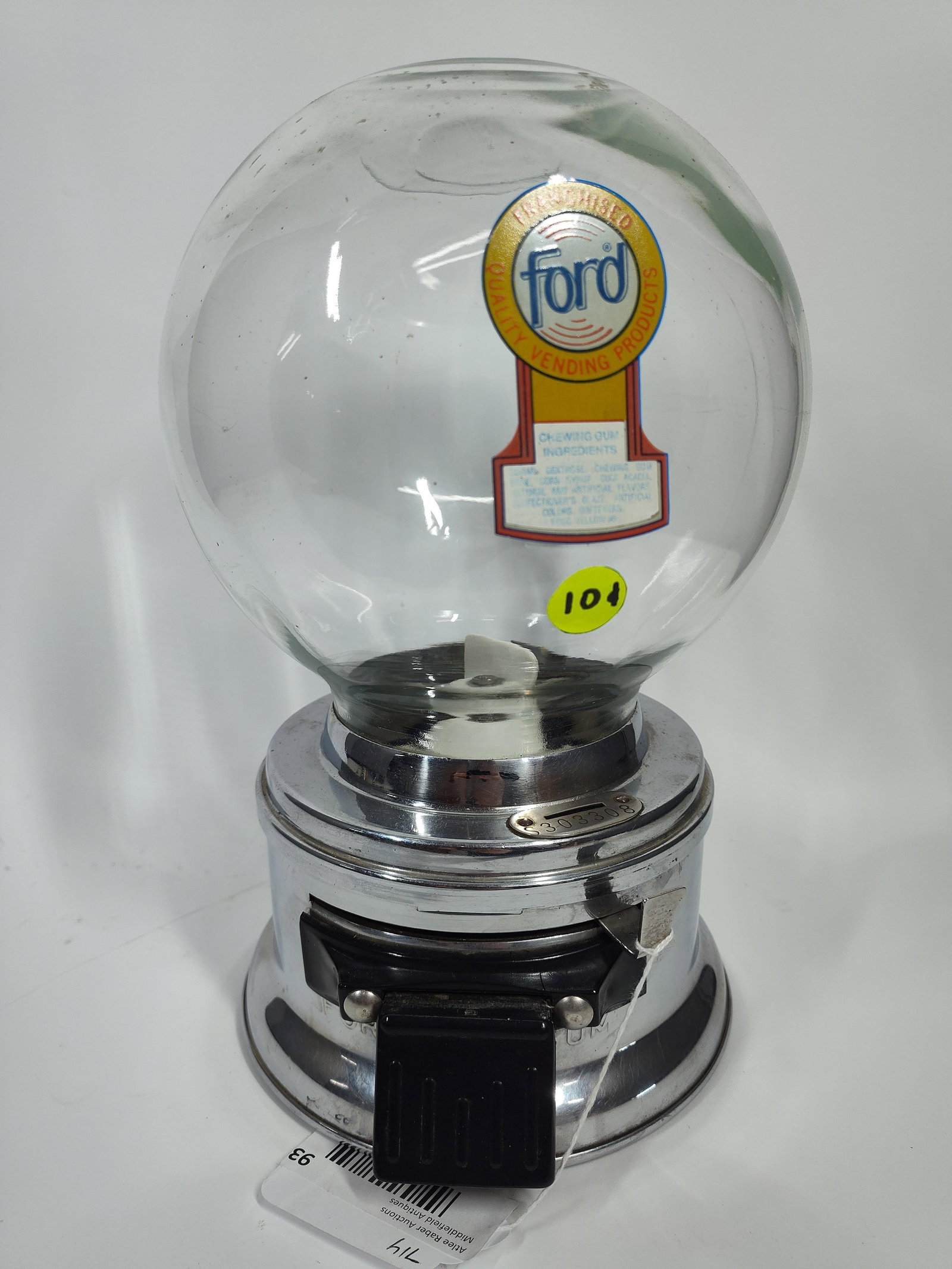 VTG Restored Ford Coin Op Vending Gumball Machine with Glass Globe: Great restored condition with no chips, crack or breaks standing 12 in H