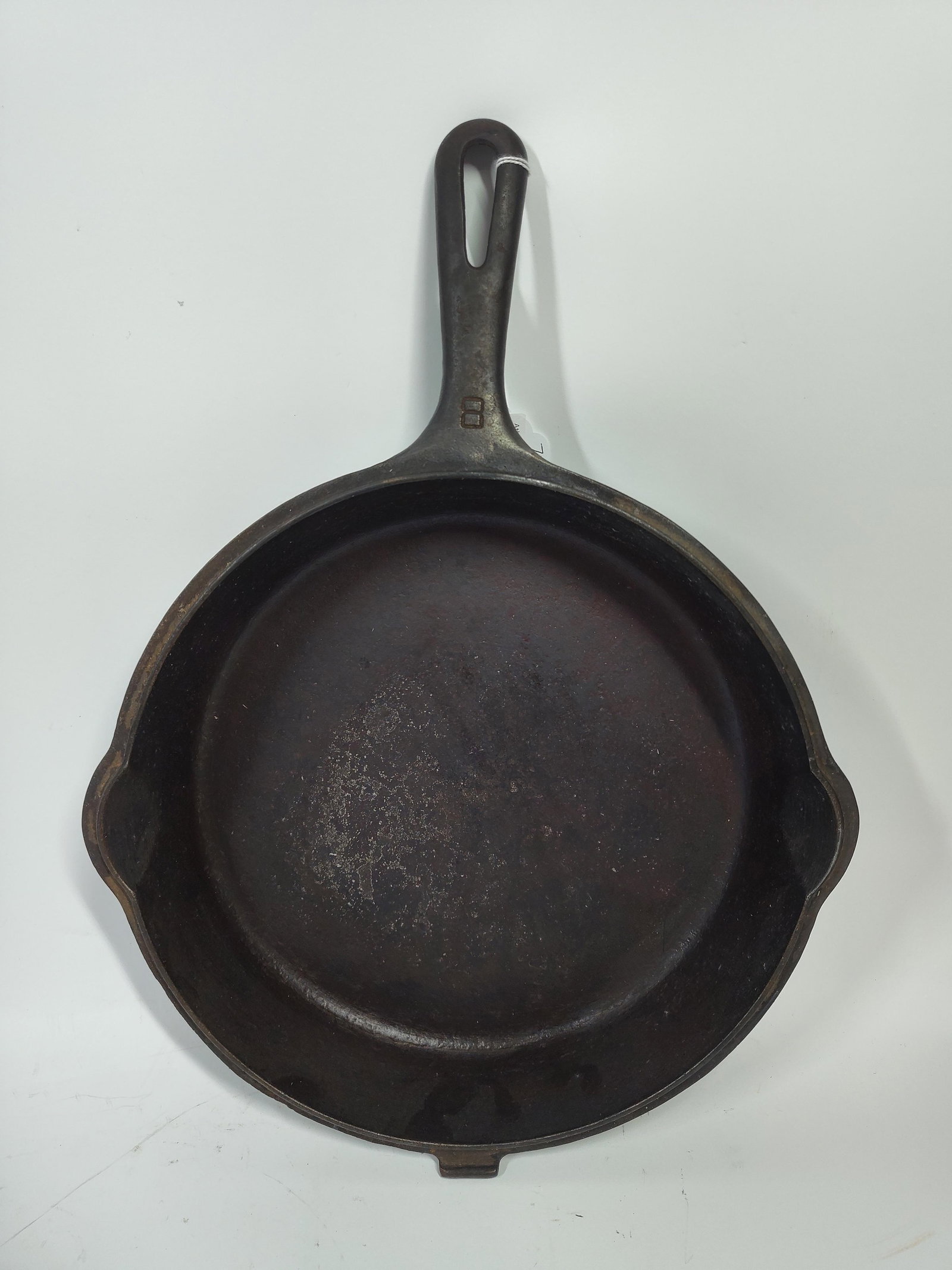 Griswold Small Block Logo No. 8 Cast Iron Skillet: Sits Flush showing areas of pitting no. 1103 A