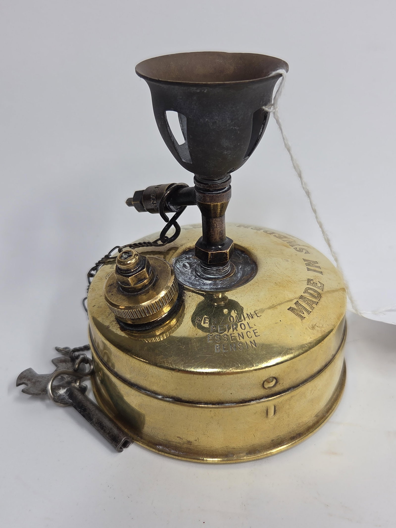 Svea 123 Brass Camping Stove: Made in Sweden. Key included.