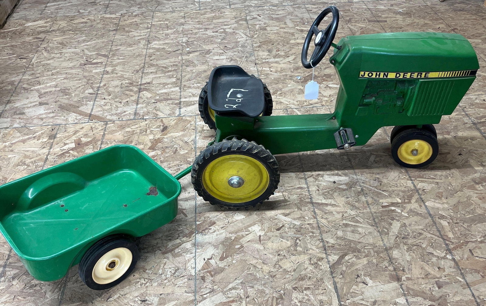 Ertl John Deere Narrow Front 520 Pedal Tractor w/ Pull Along Farm Wagon: Good overall vintage condition showing minor areas of wear due to age and usage