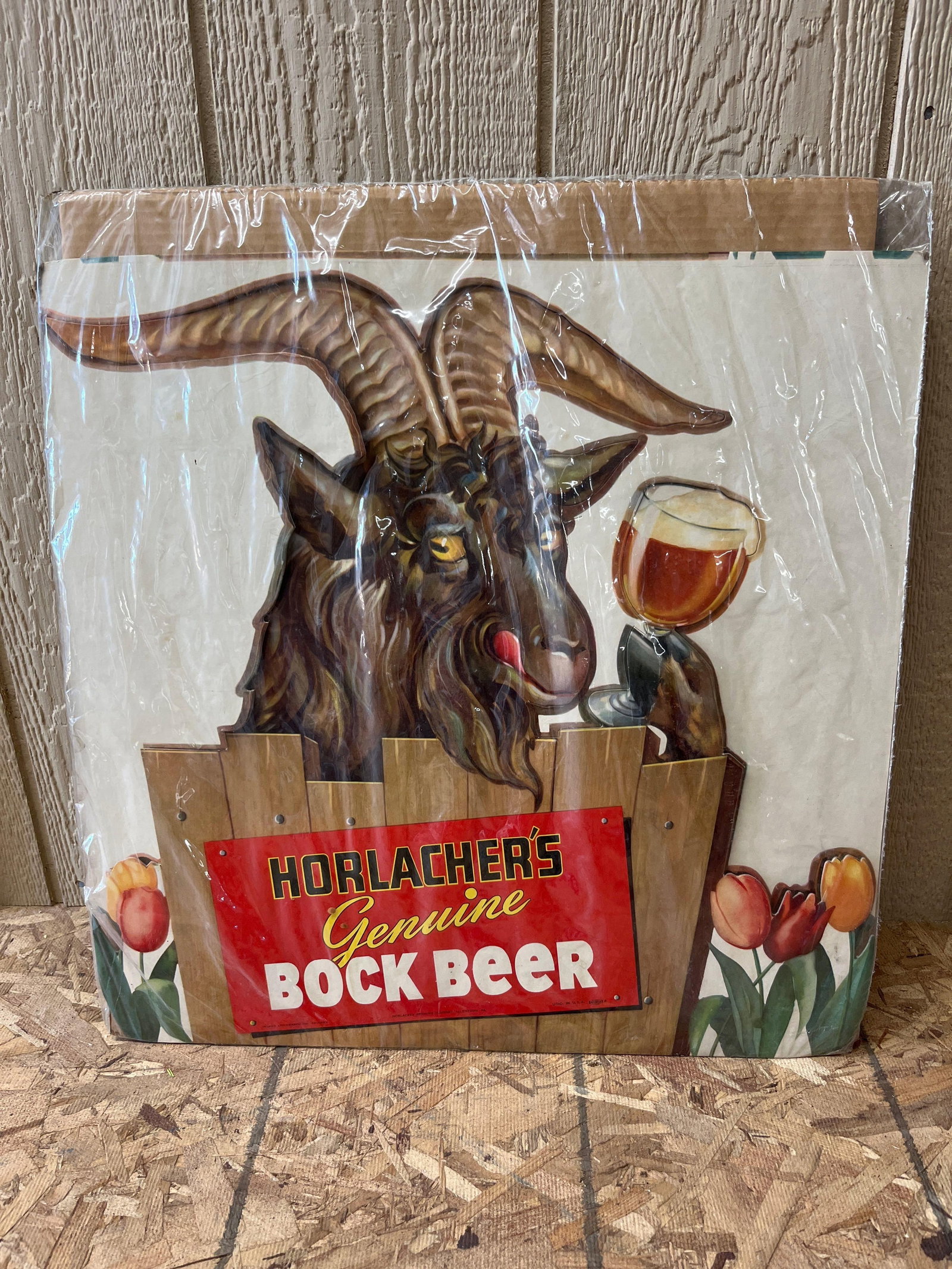 Horlacker Brewing Co. Genuin Bock Beer Die Cut Easel Back Lithograph (1 of 5)