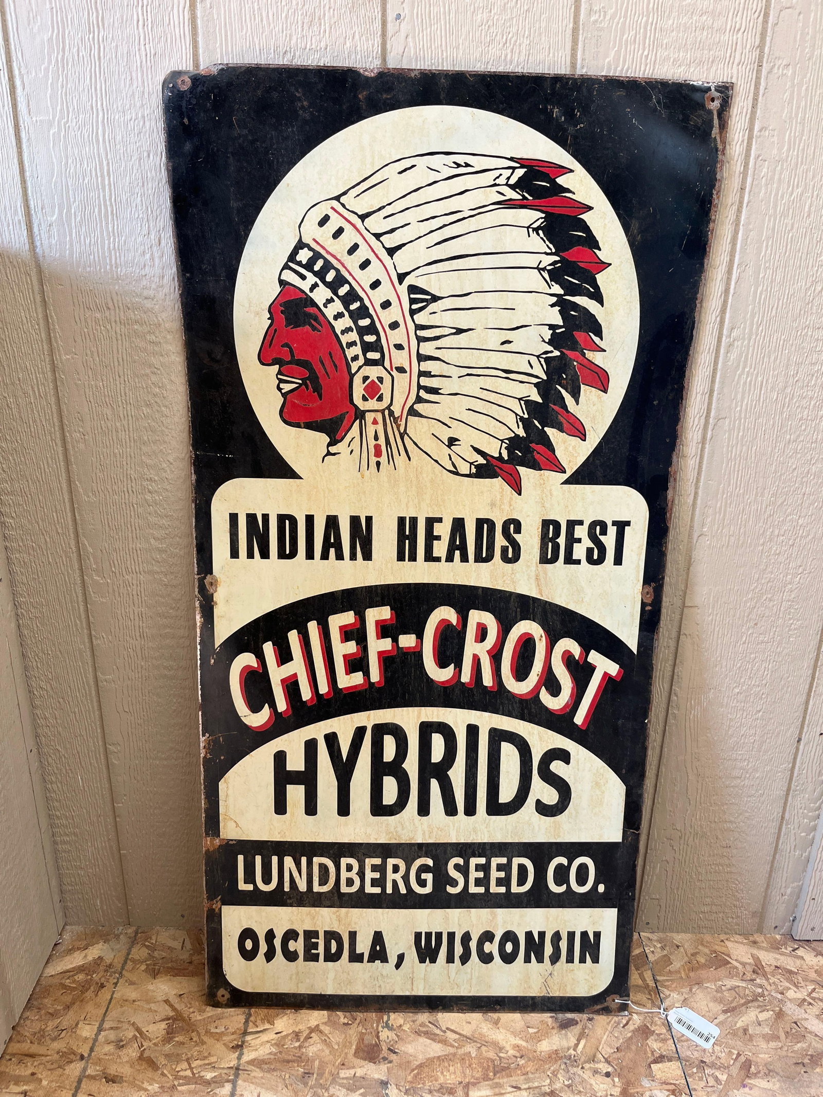 SST Indian Heads Best Chief-Crost Hybrids Lundberg Seed Co. Sign: Great color and graphics measuring 24 x 48