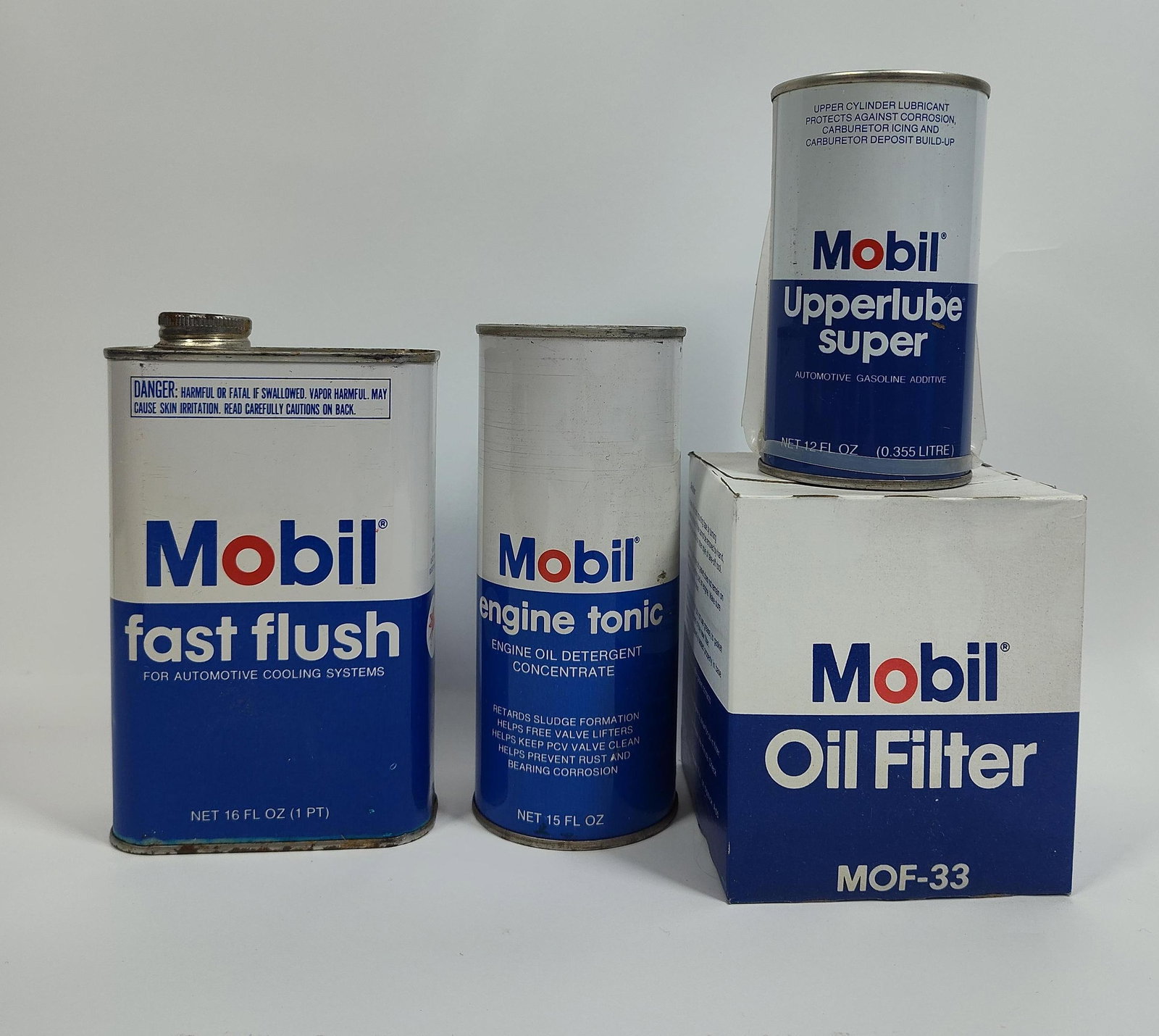 Mobil Oil Co. NOS Engine Tonic, Upperlube Super, Oil Filter and Fast Flush Cans (1 of 11)
