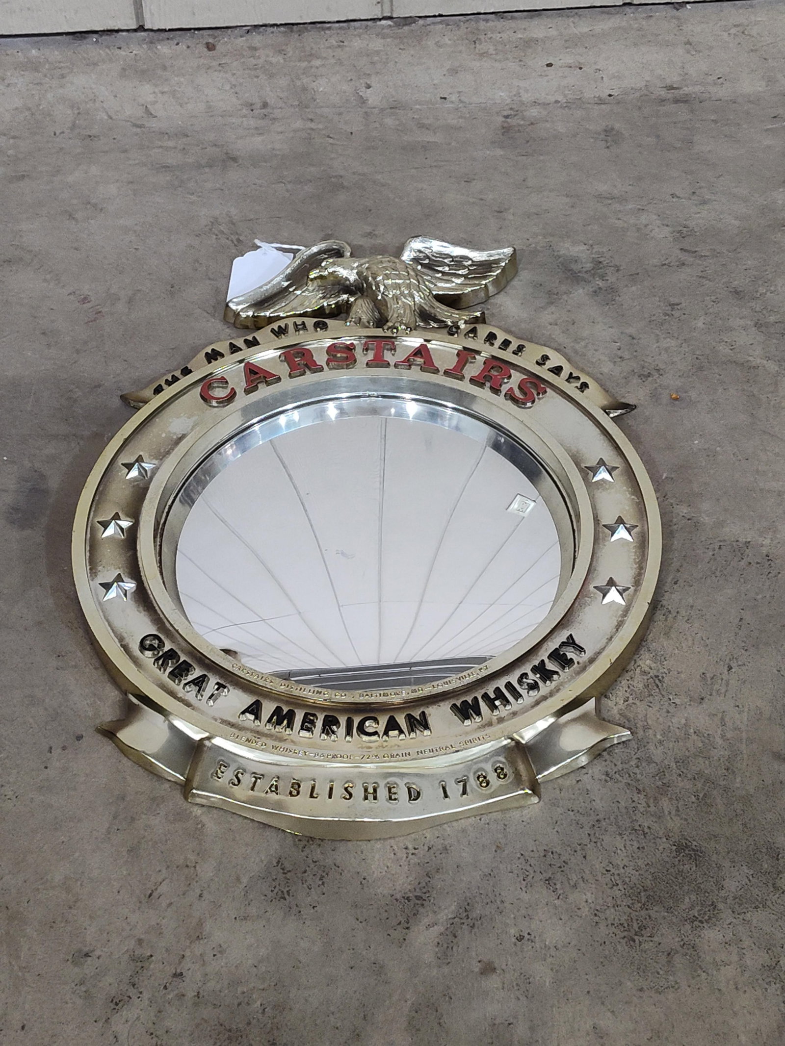 Carstairs Distilling Co Breweriana Wall Hanging Mirror: Great breweriana collectible item measuring 14 x 19