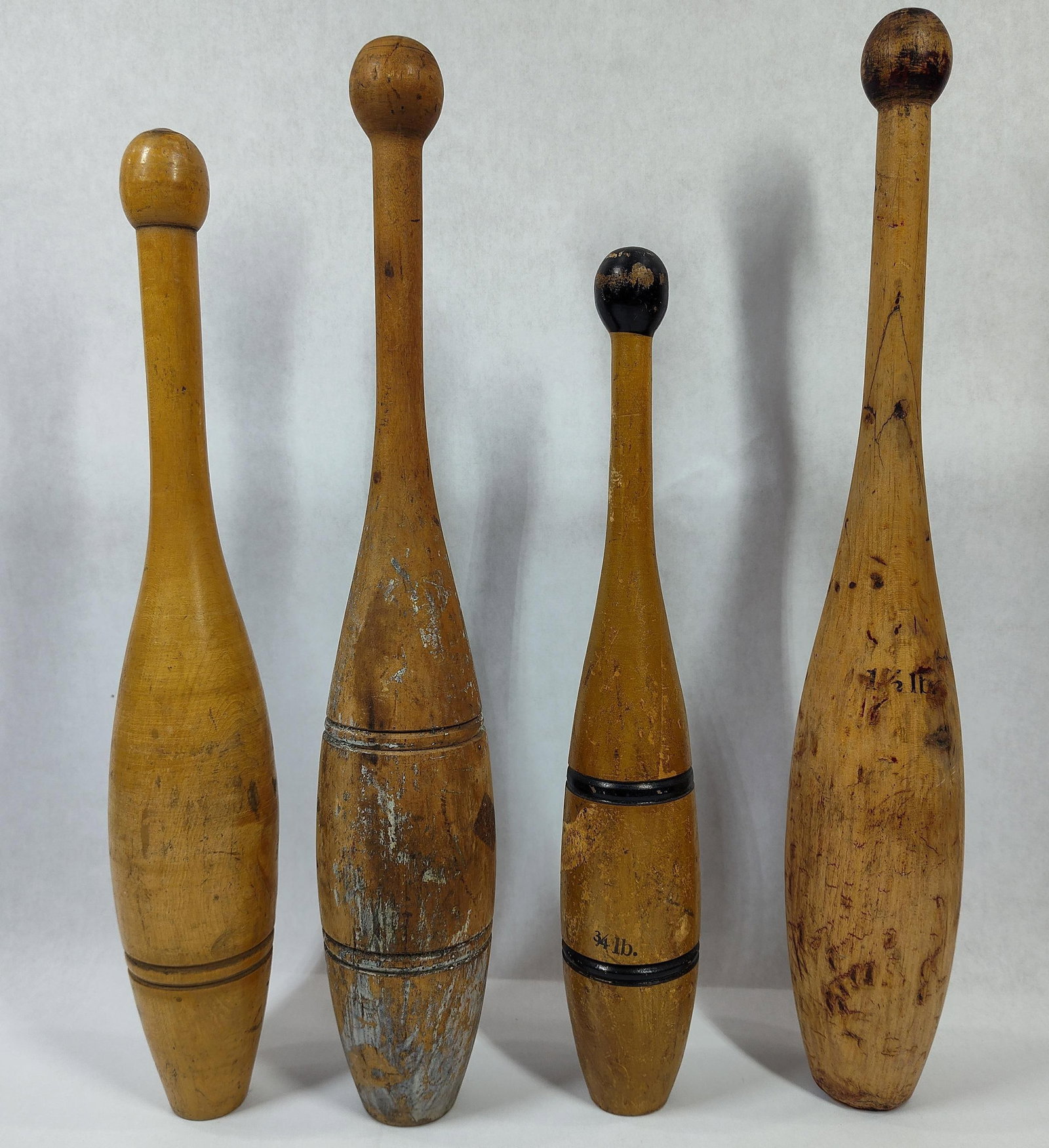 Lot of 4 Various Weight Wooden Indian Clubs (1 of 3)