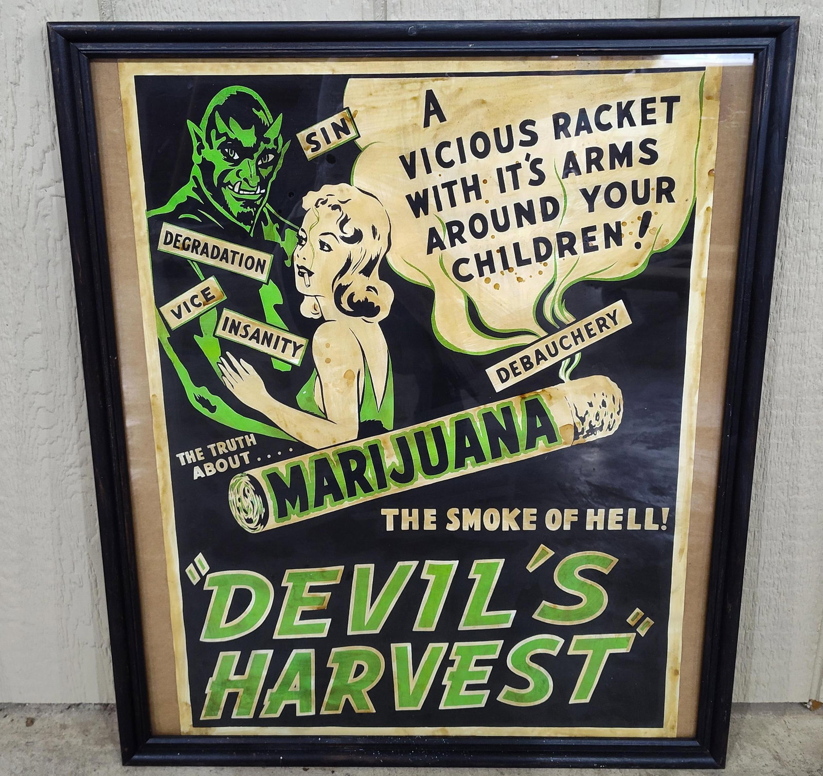 1940's Framed Anti Marijuana Devils Harvest Propaganda Poster (1 of 4)