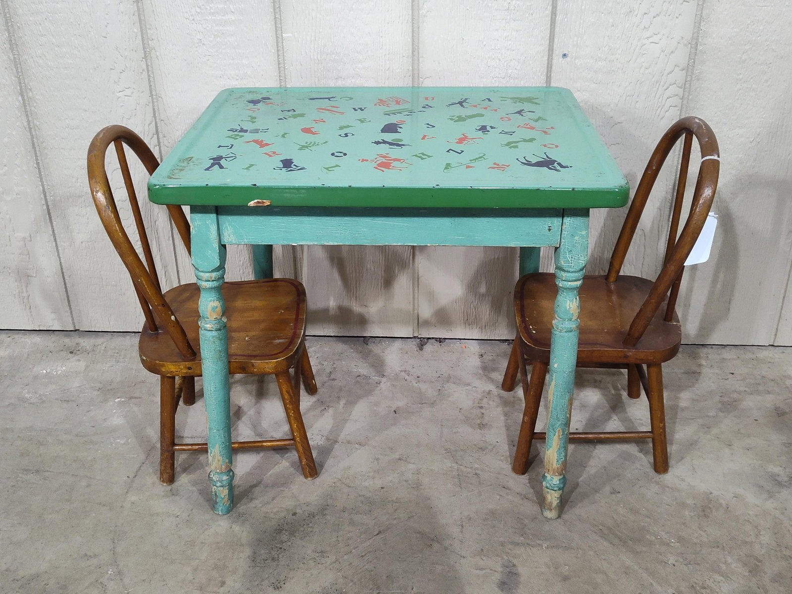 Childs VTG Enamel Top Painted Table w/ Wood Chairs (1 of 7)