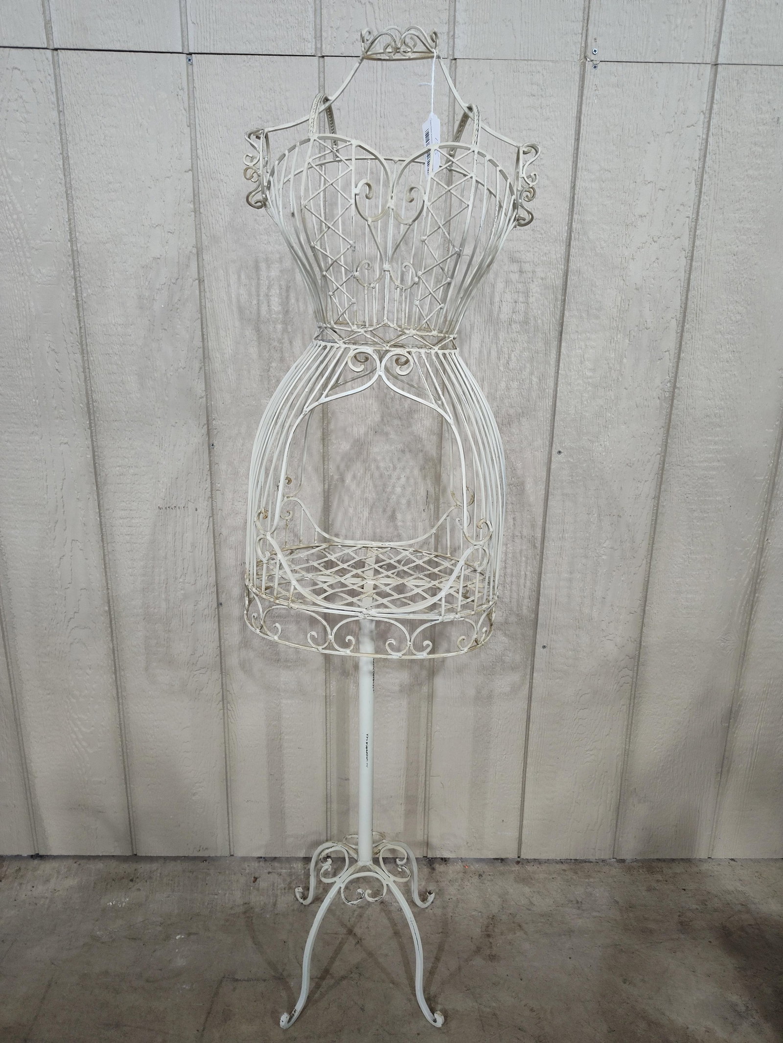 Victorian Painted Wrought Iron w/ Open Work Dress Form Display on Stand: Great display form standing 58 in H