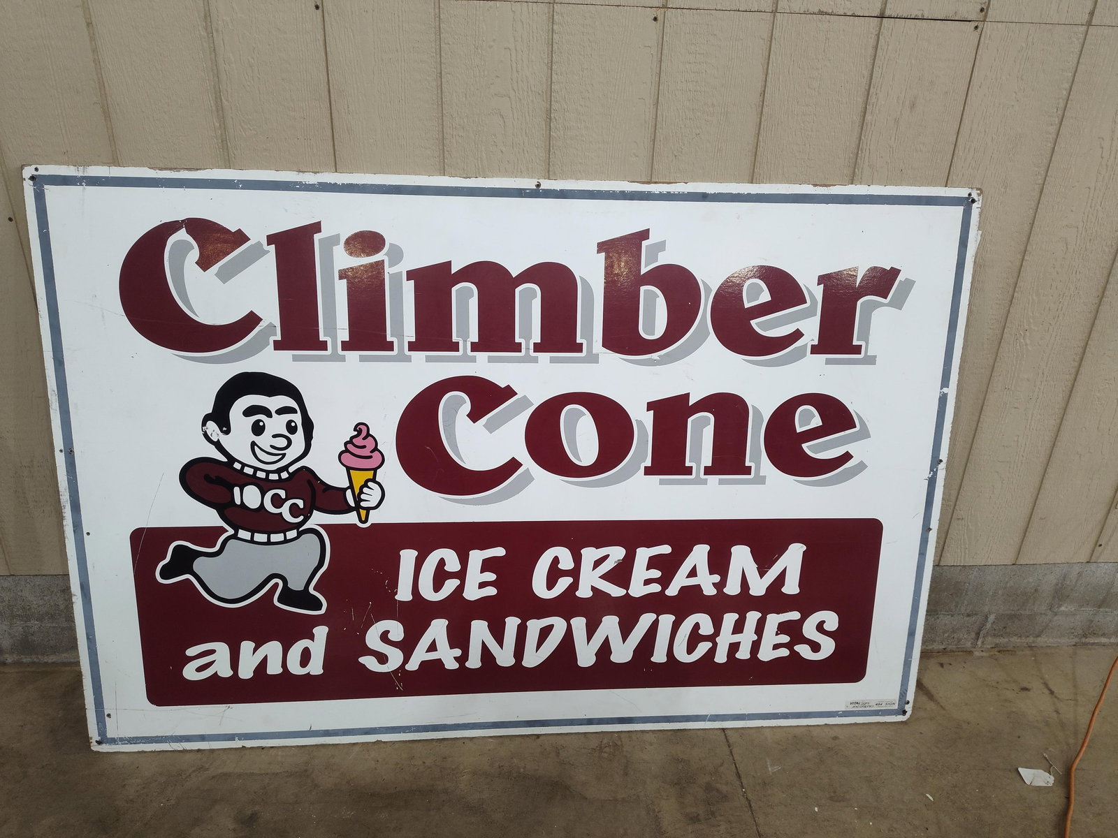 DS Hand Painted Wood Climber Cone Ice Cream Shop Sign: Great condition measuring 48 x 73 Vital Signs and Graphics Co?