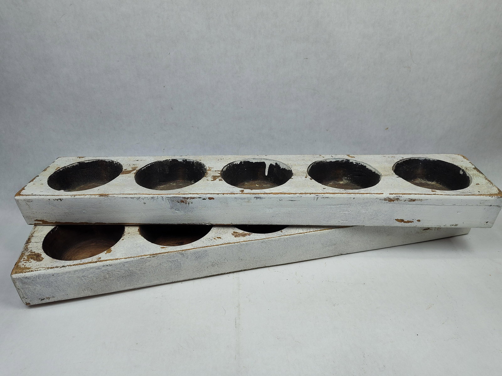 Primitive White Painted Wood 5 Hole Cheese Molds Lot of 2 (1 of 6)