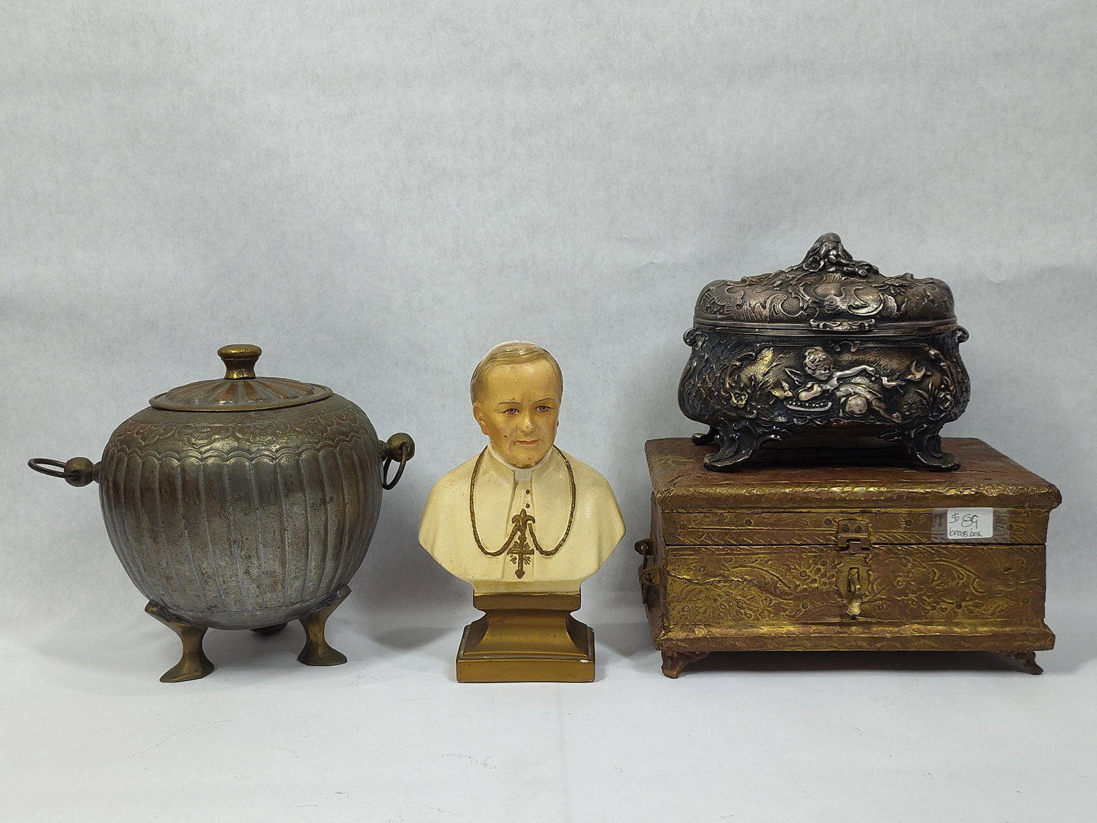 19th C French Jewelry Casket, Brass Embossed Covered Box, Chinese Pumpkin Pot and More (1 of 16)