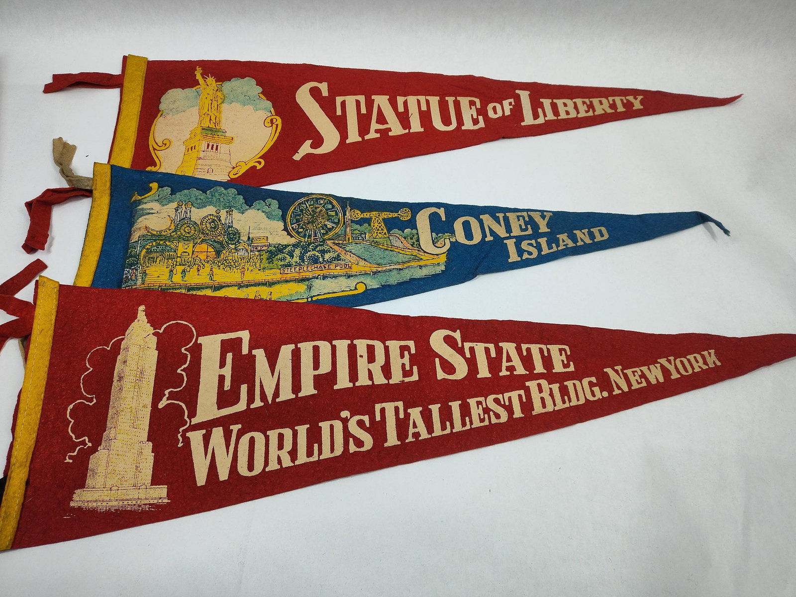 Early Coney Island, Empire State Building and Statue of Liberty Felt Collector Pennants (1 of 5)