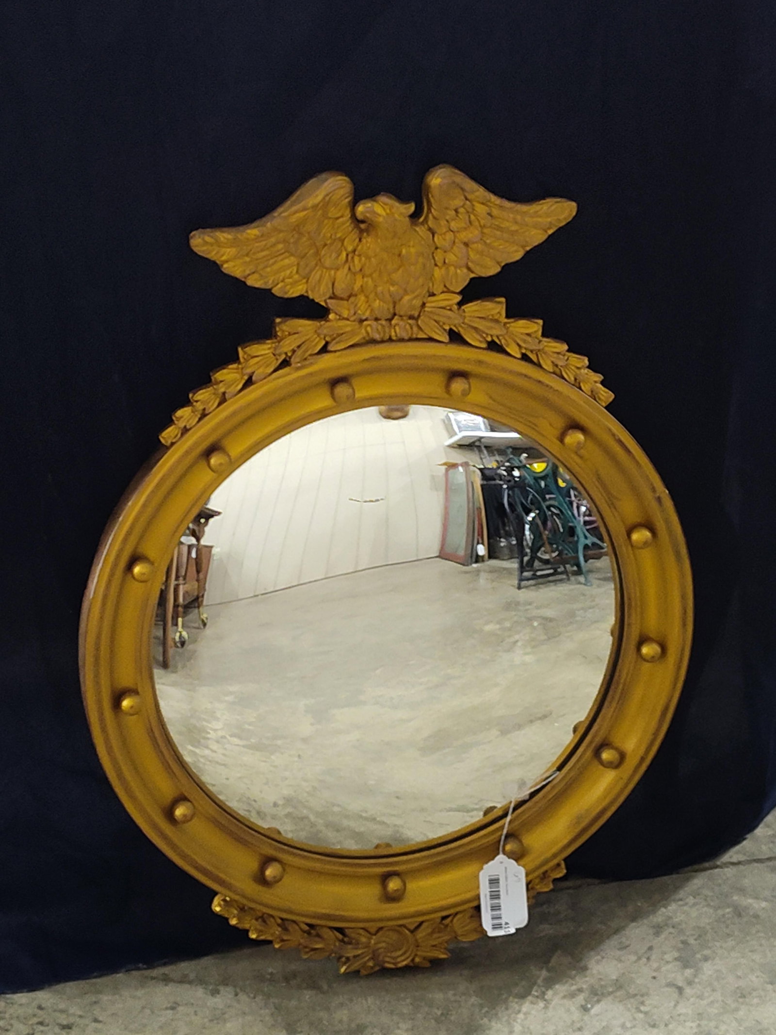 Federal Convex Bullseye Mirror Featuring Gilt Wood w/ Spread Wing Eagle Pediment and Spherical Ball (1 of 4)