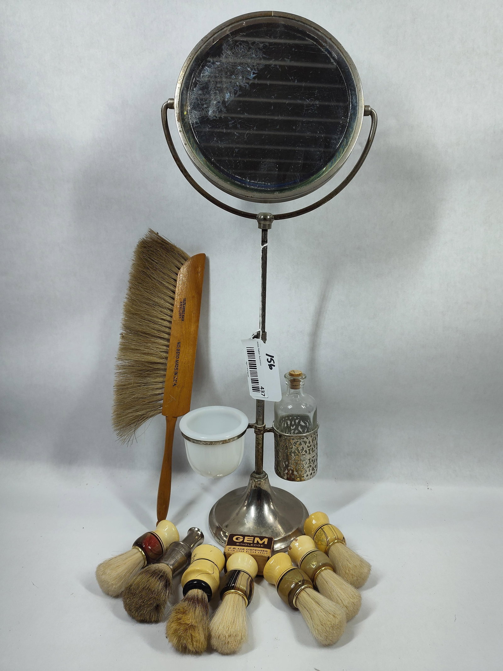 Antique Queen City Silver Shaving Mirror Stand, Many Names of Shaving Brushes and More (1 of 9)